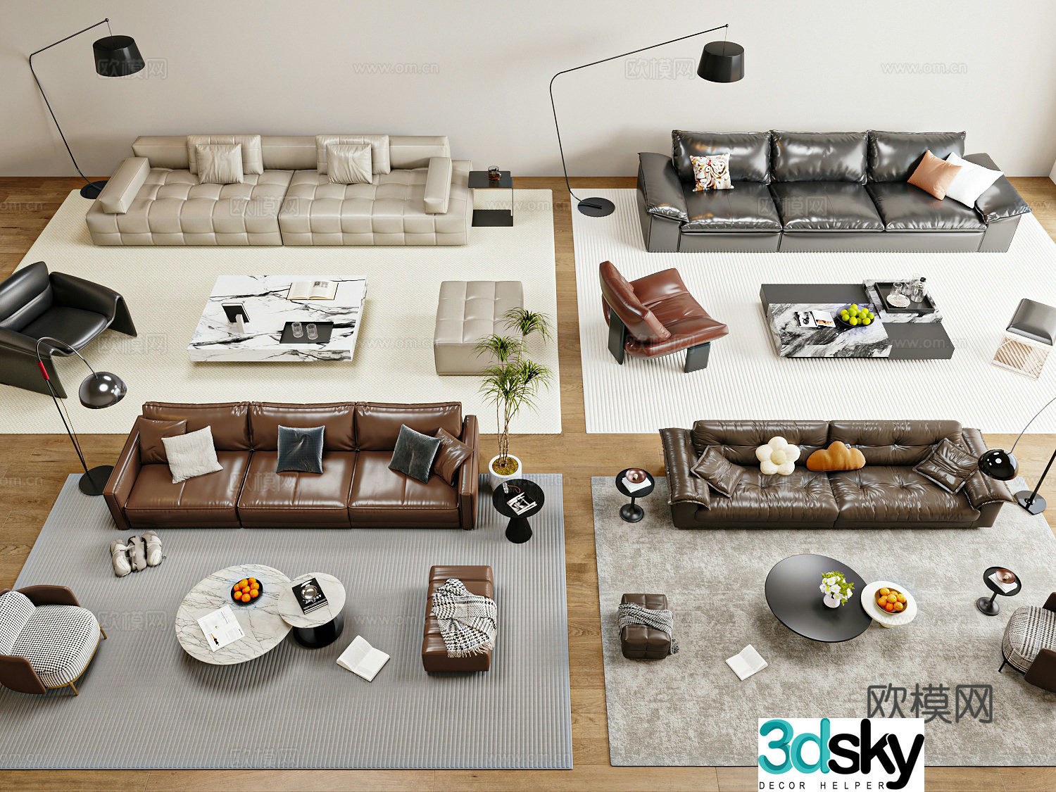 Modern Italian sofa coffee table combination 3D model