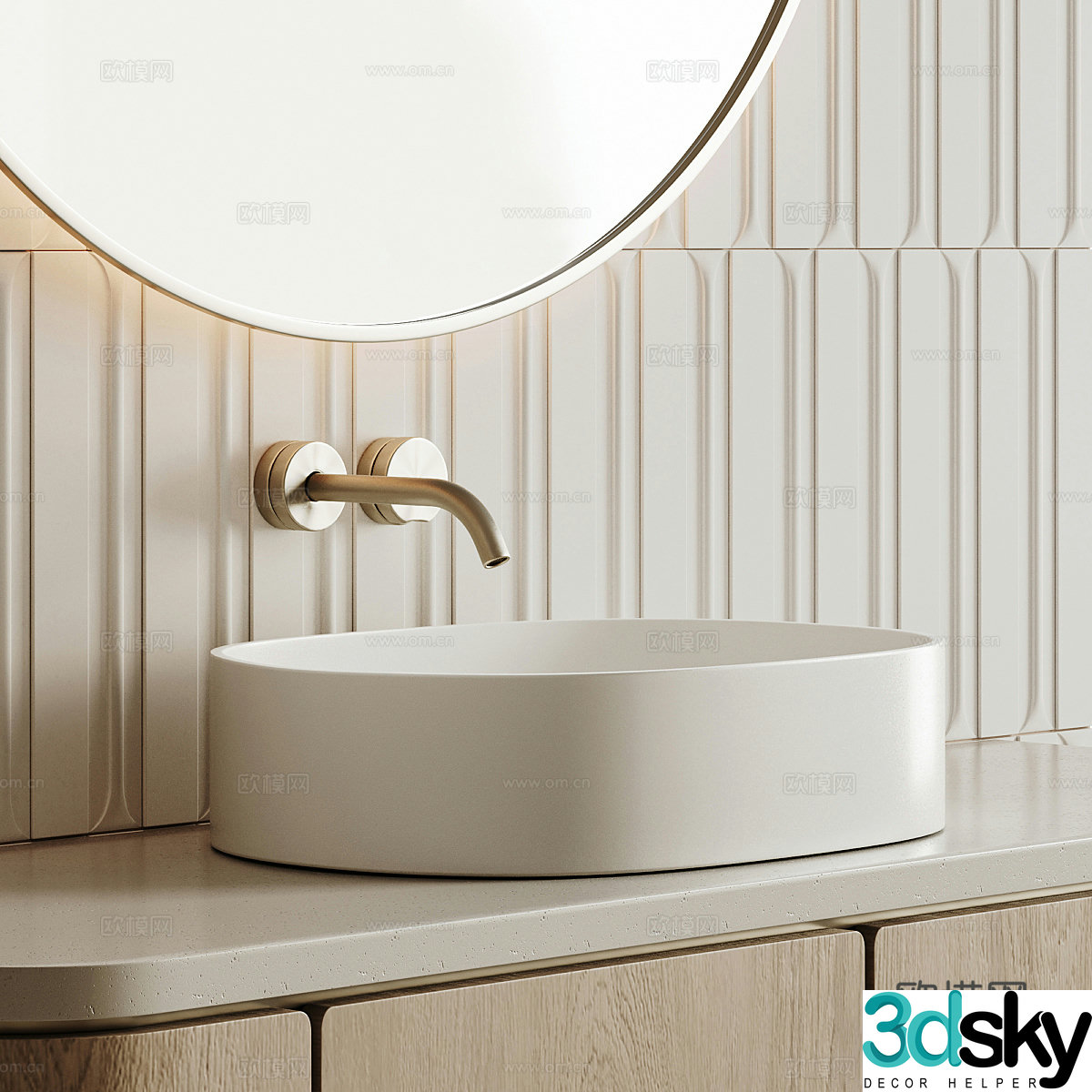 Creamy Washing Table Outdoor Washing Table Over-Counter Basin Basin Faucet Basin Mirror 3D Model