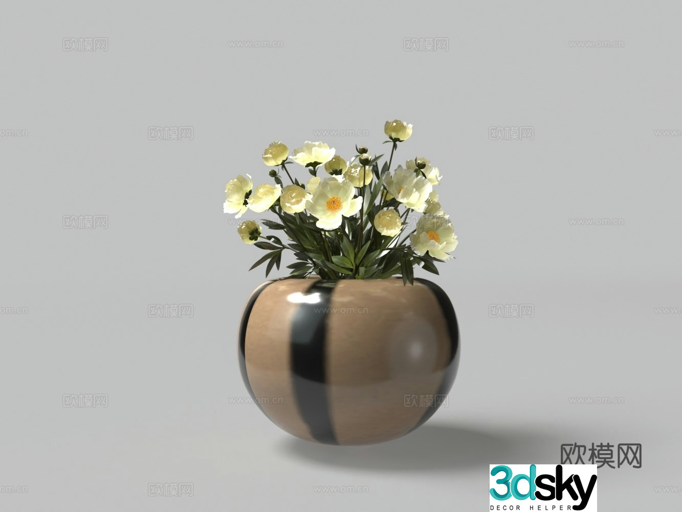 Modern plant yellow flower spherical potted plant 3D model
