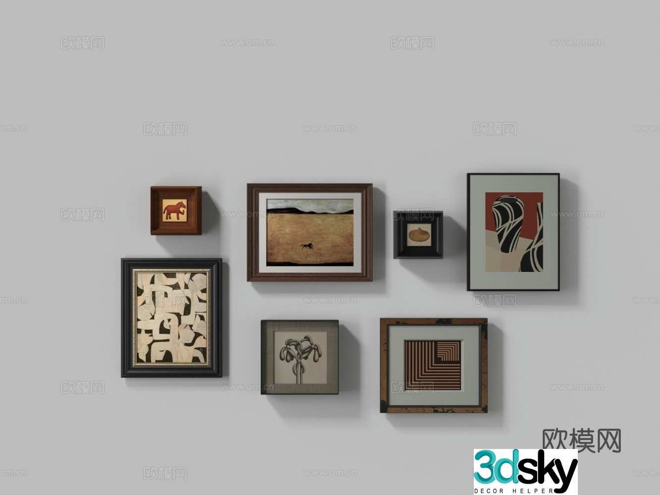 European photo frame wall hanging painting combination 3D model