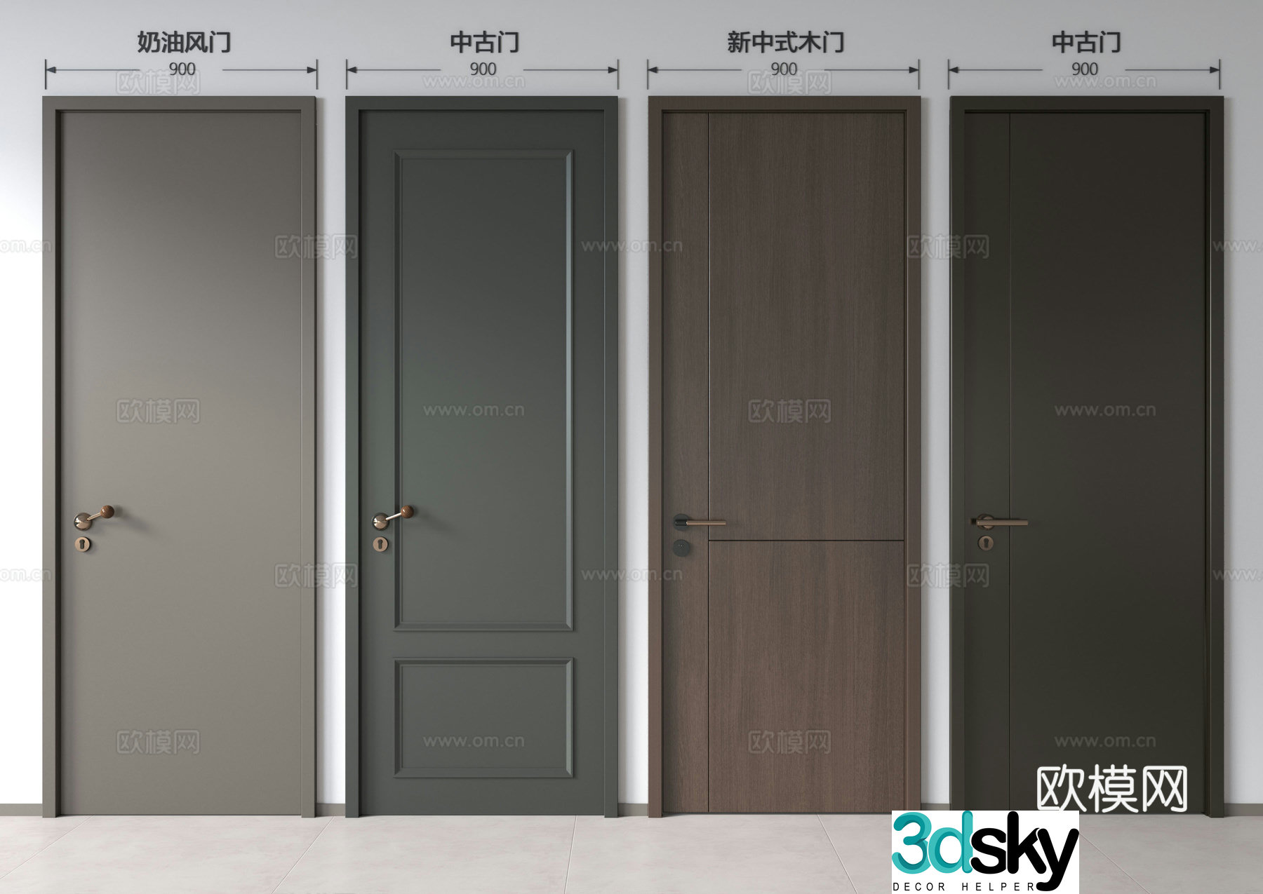 Medium-old single-open door Medium-old bedroom door Single-open door Swing door Wooden door 3D model