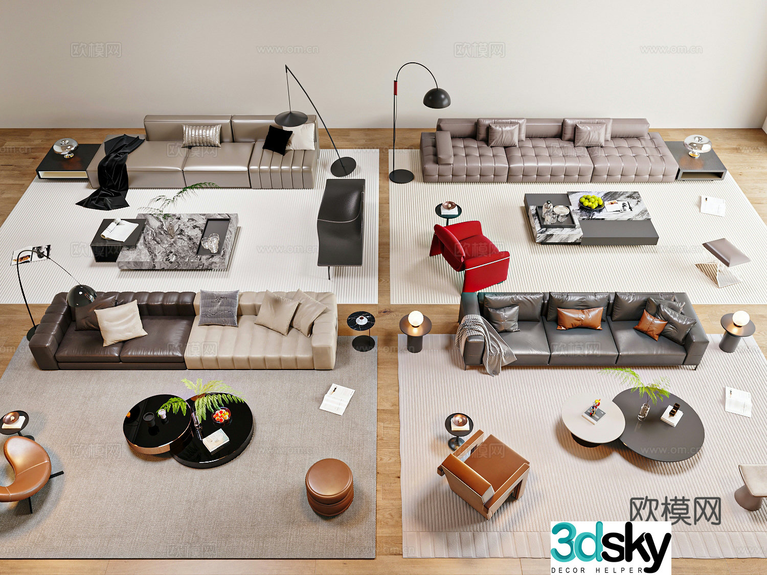 Modern Italian sofa coffee table combination 3D model