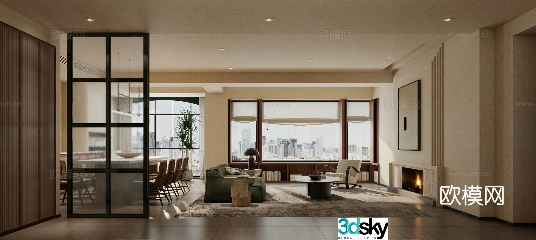 Modern living room sofa coffee table combination dining table 3D model