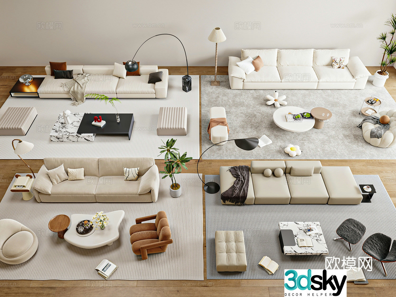 Modern simple sofa coffee table combination 3D model