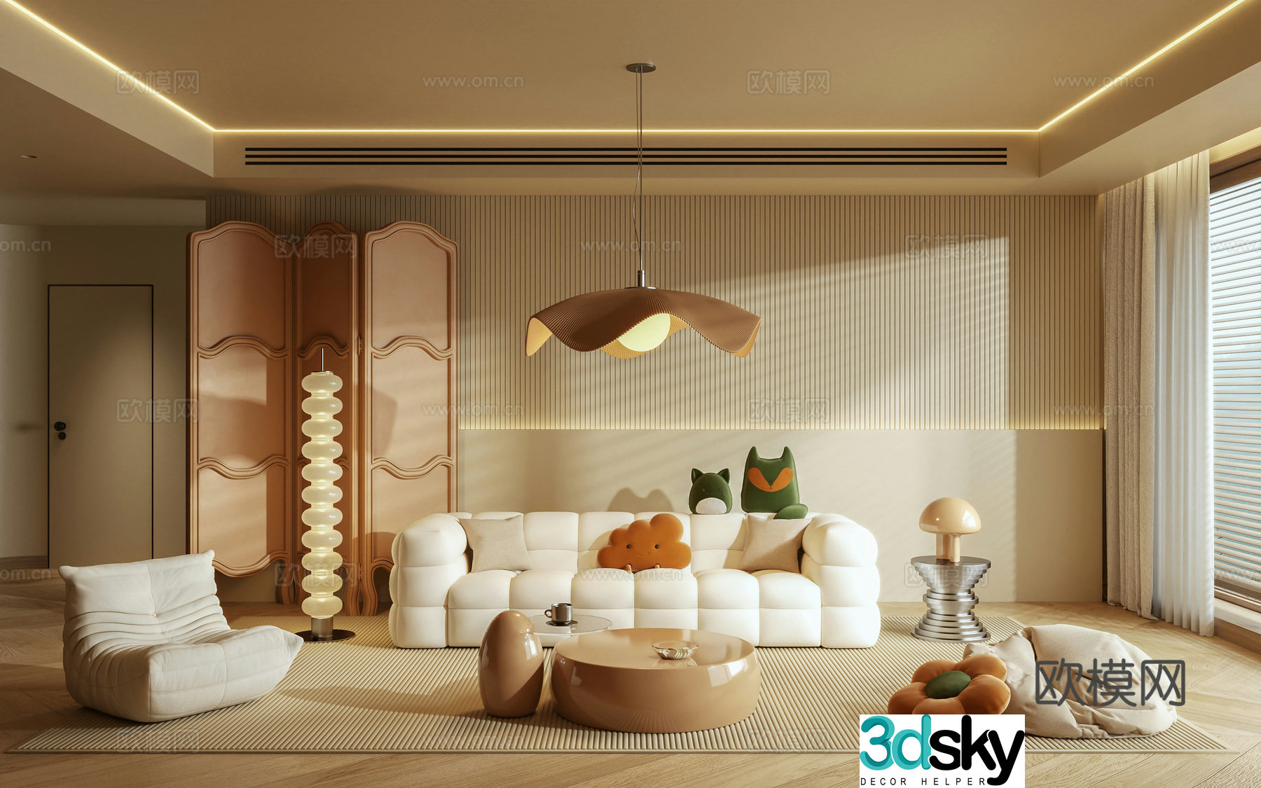 Creamy living room 3d model