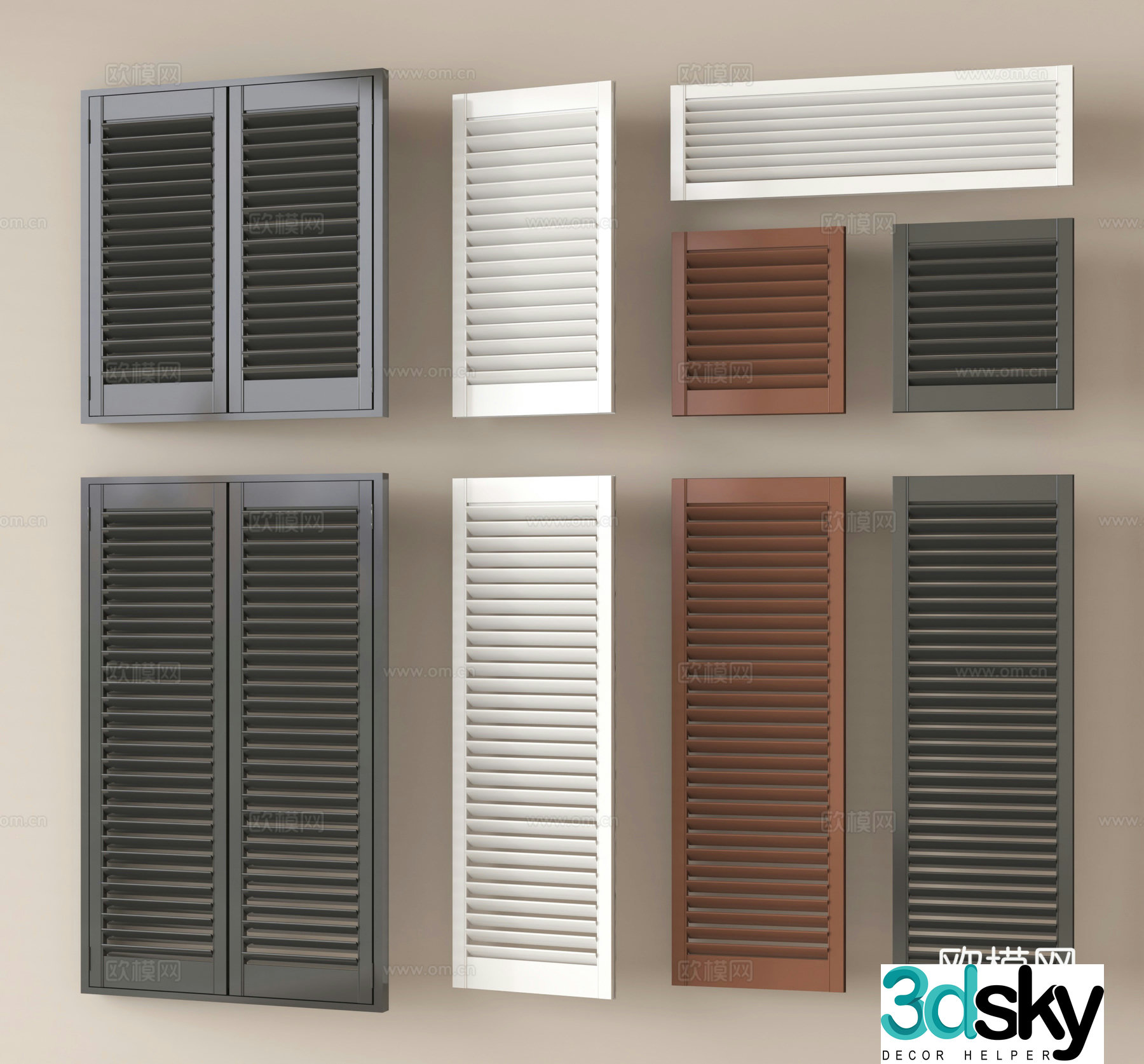Modern window blinds grille window 3d model