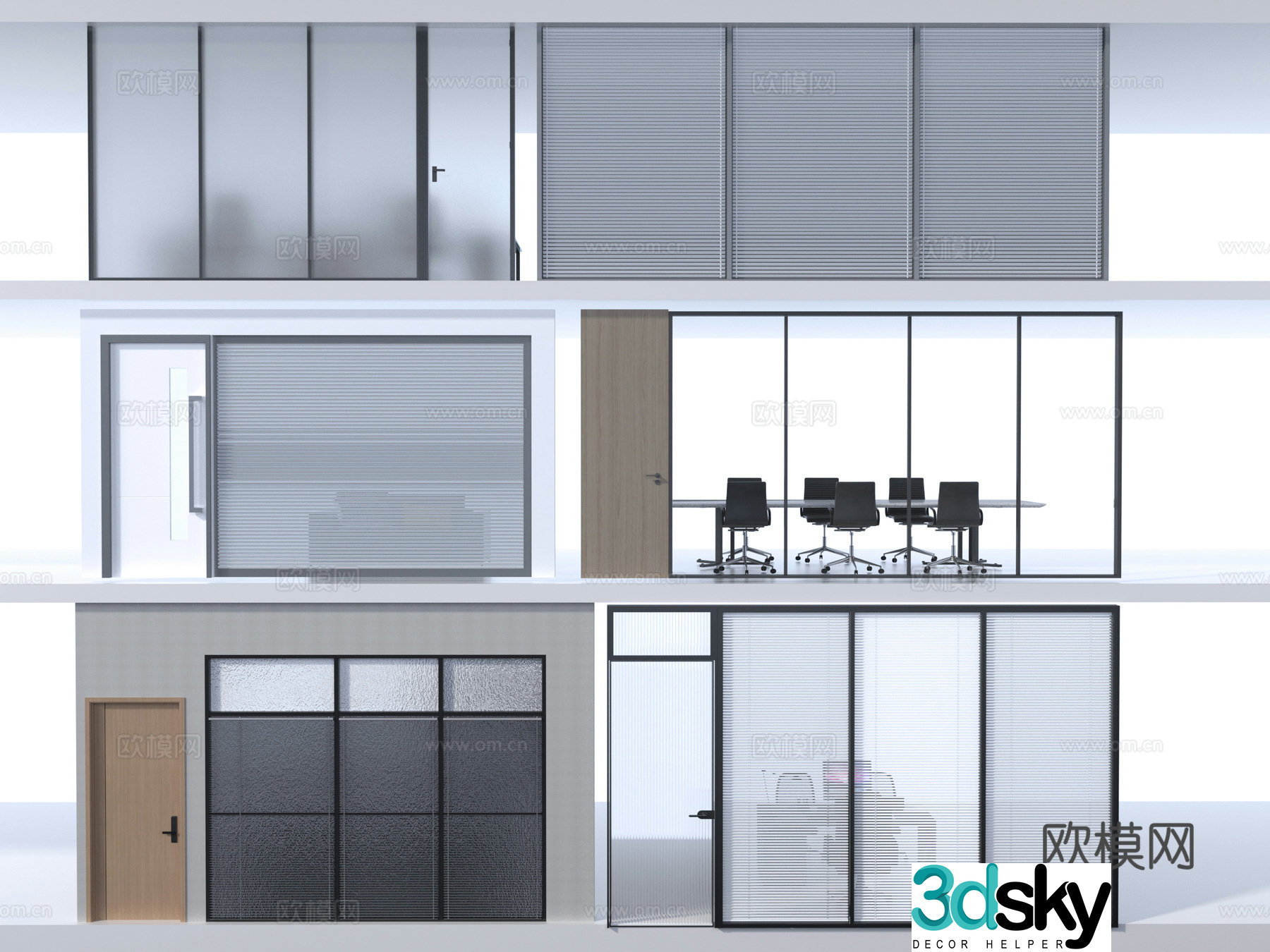 Office glass partition wall 3d model