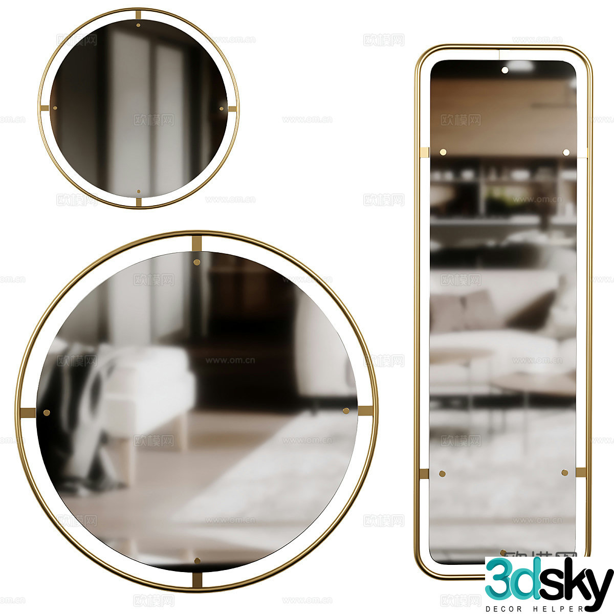 New Chinese style light luxury Nimbus decorative mirror 3D model