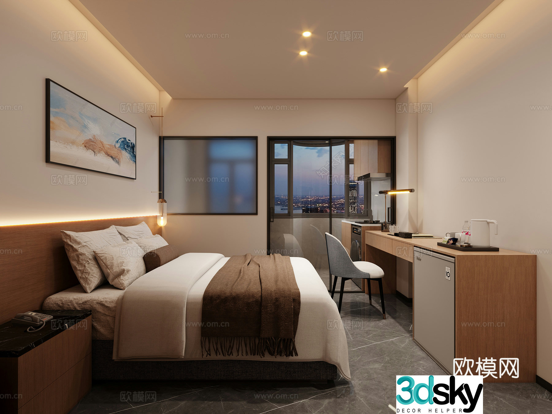Modern apartment apartment bed desk 3d model