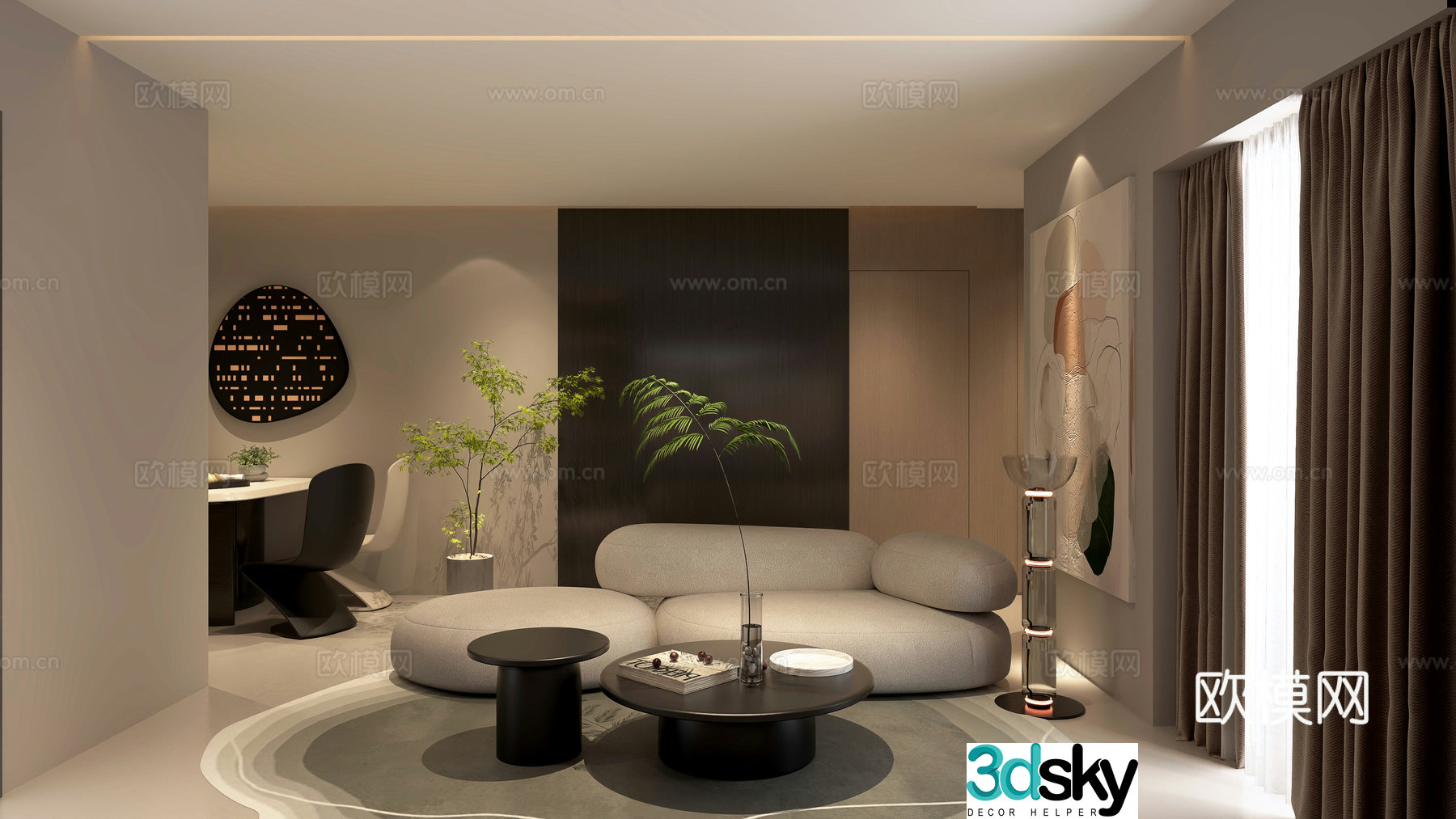 Modern Cream Style Restaurant 3D Model
