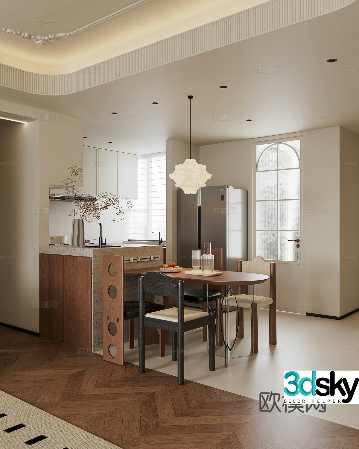 Medium creamy restaurant kitchen 3d model