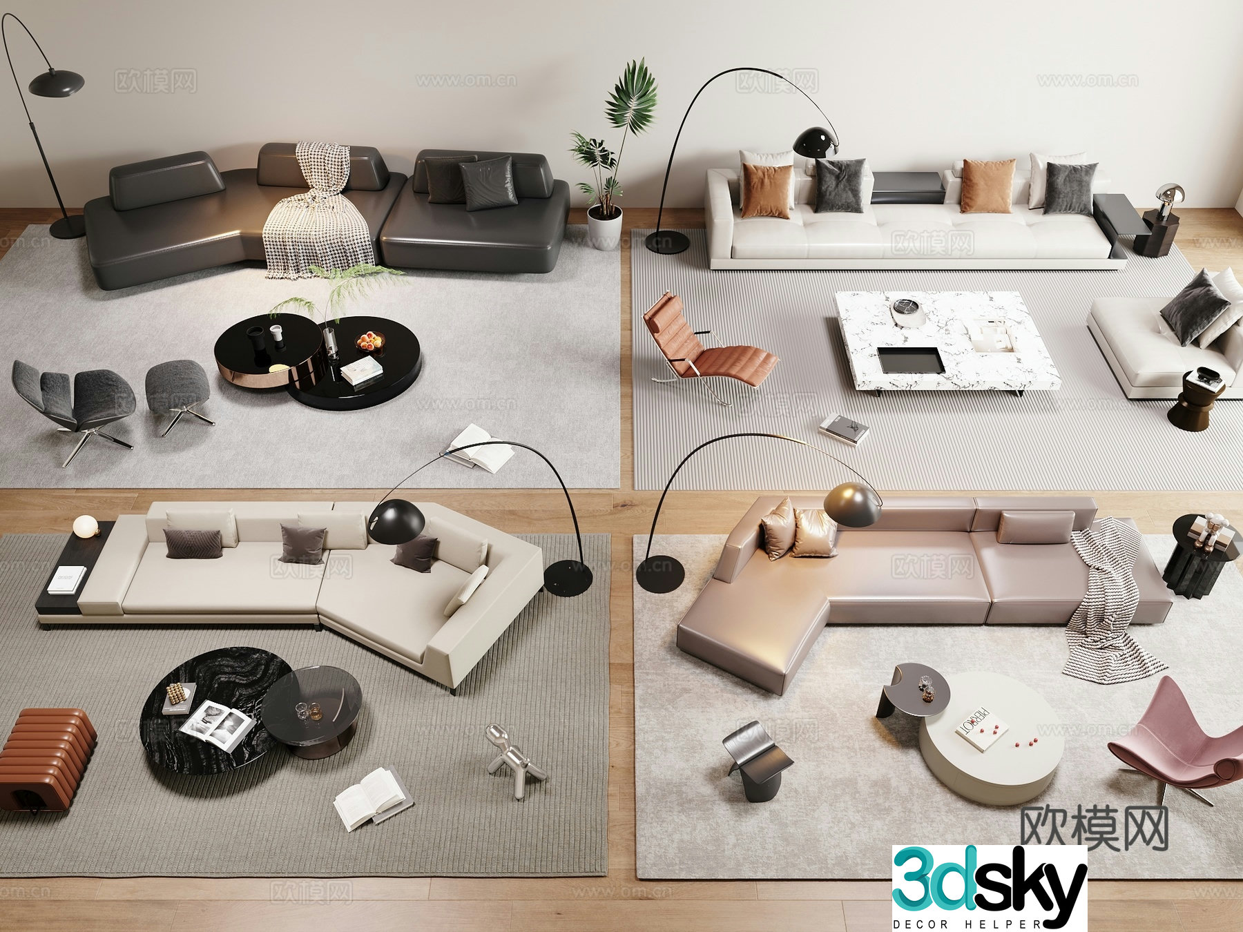 Modern Italian sofa coffee table combination 3D model