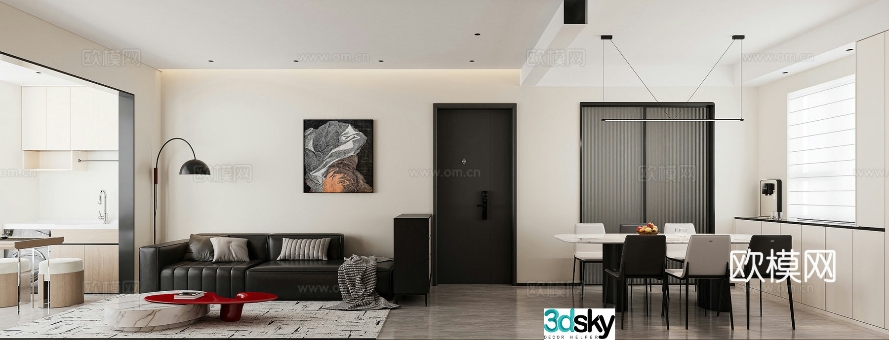 Modern minimalist living restaurant 3d model