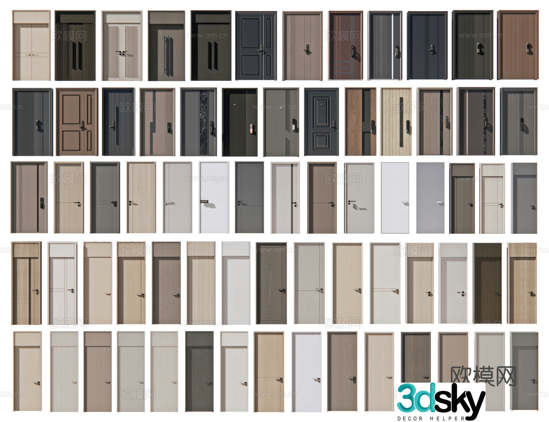 Modern single-open door entrance door security door swing door mother and child door bedroom door double-open door 3D model