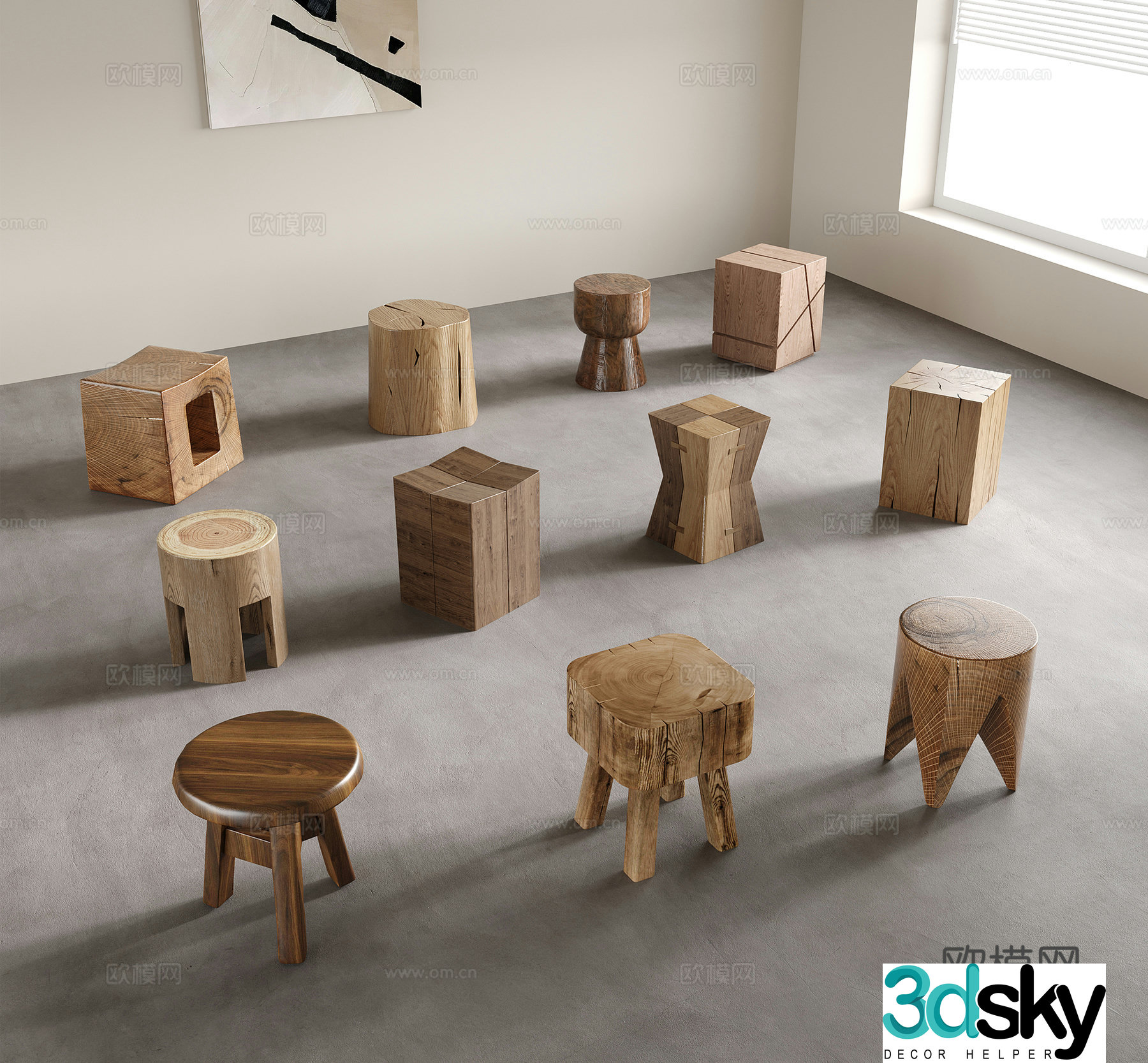 Wasabi Wind Stool Round Stool Wooden Stool Shoe Change Stool Small Stool 3D Model