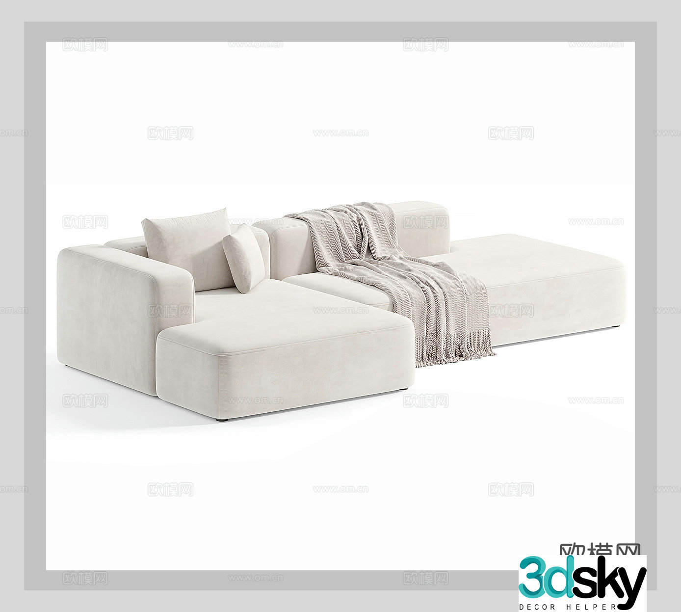 Creamy sofa double sofa small sofa fabric sofa casual sofa L-shaped sofa 3D model
