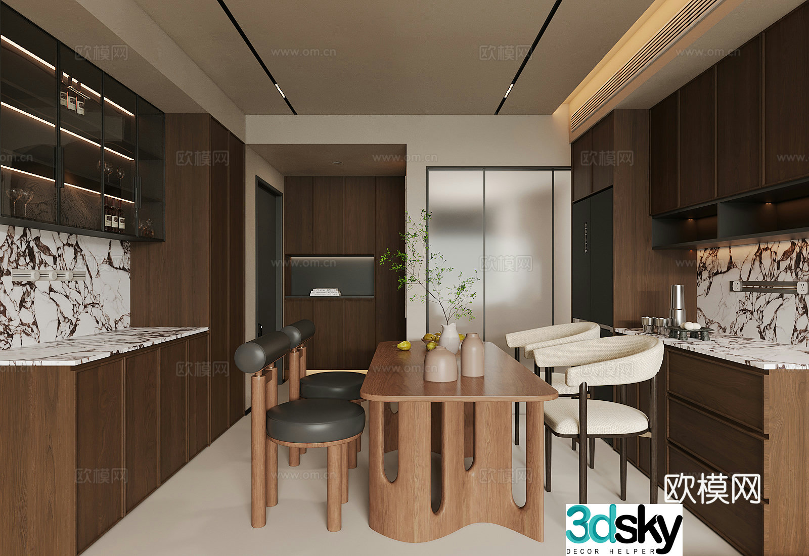 Waviva Home Restaurant Dining Table and Chair Combination 3D Model