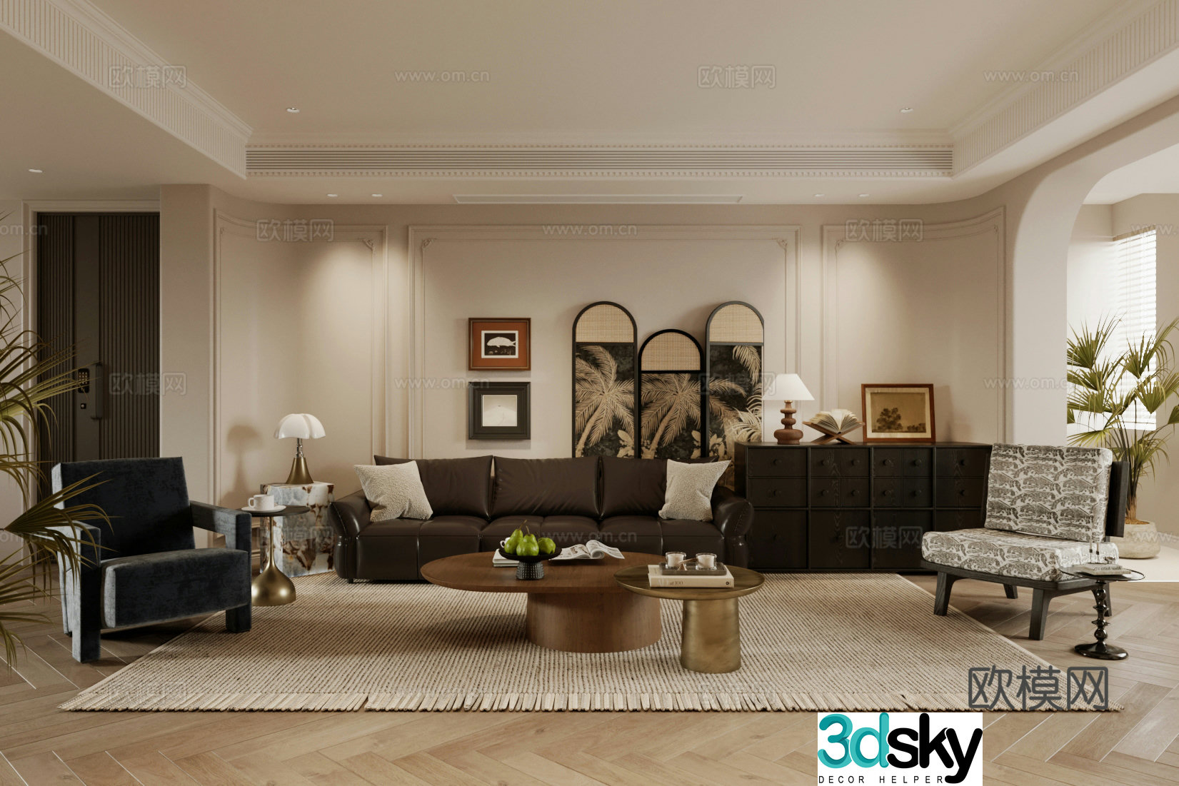 Medium-old home living room French retro style living room Retro style living room Sofa coffee table combination 3D model