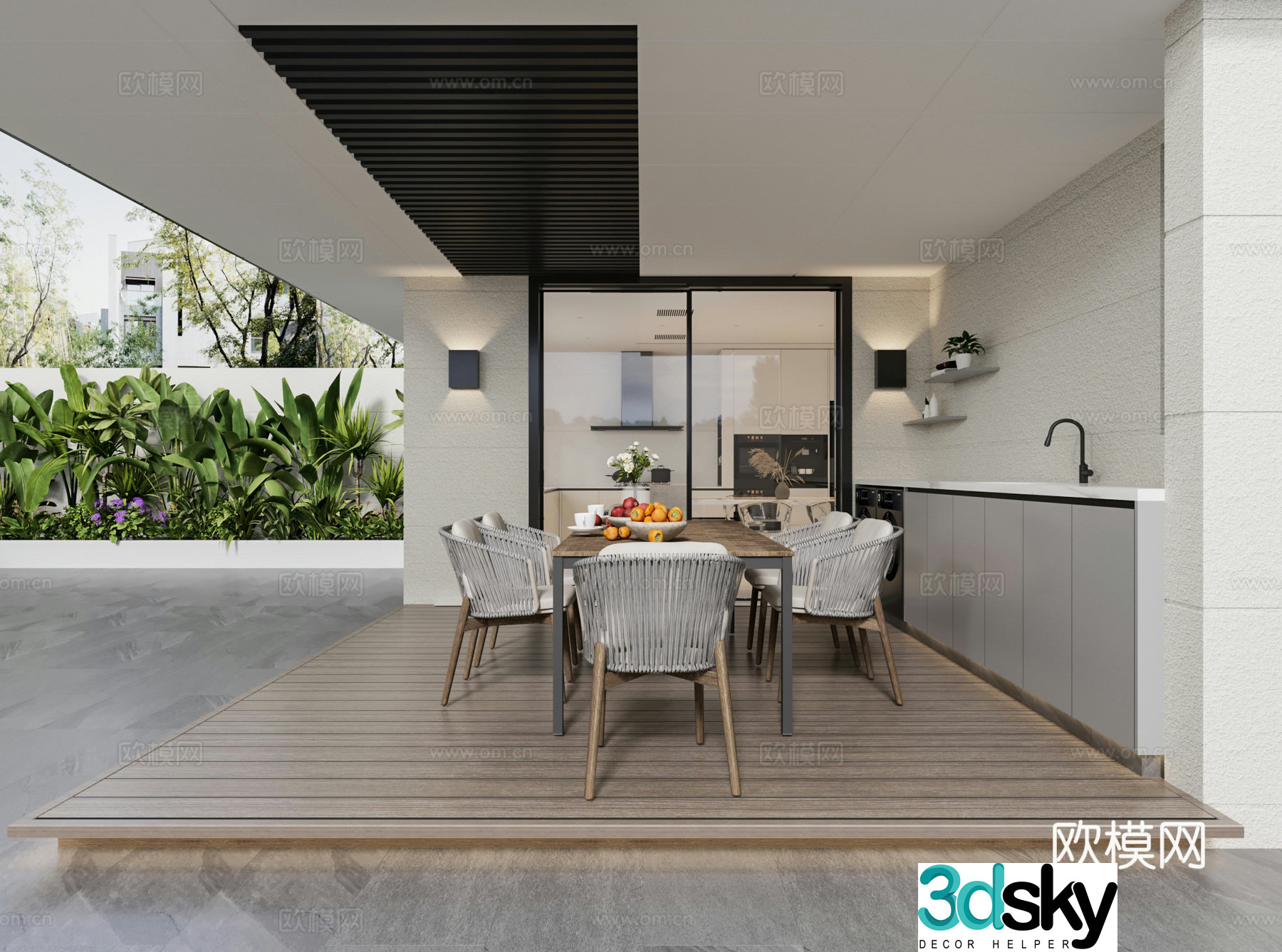 3D model of home entry balcony
