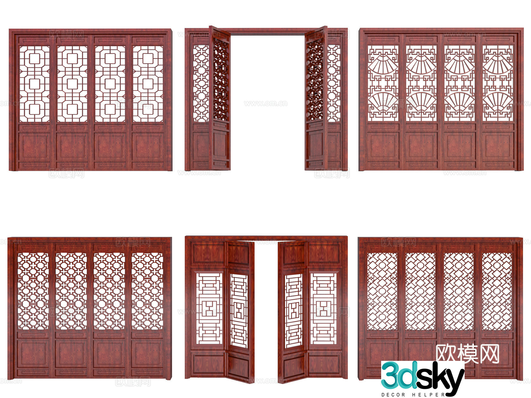 Antique wooden door Temple wooden door Hollow lattice door Solid wood lattice door 3D model
