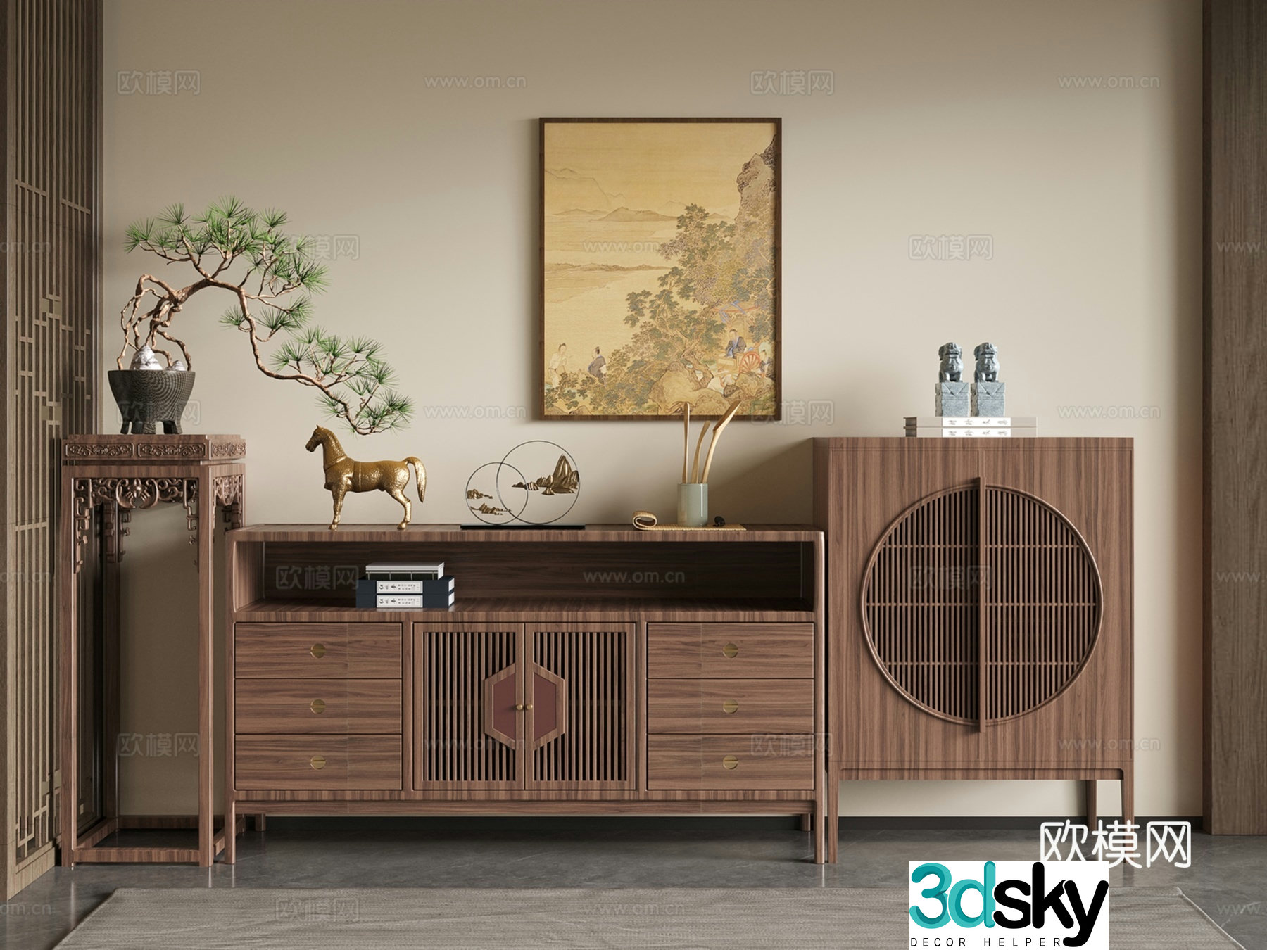 New Chinese style sideboard porch cabinet sideboard storage cabinet flower flower rack 3D model