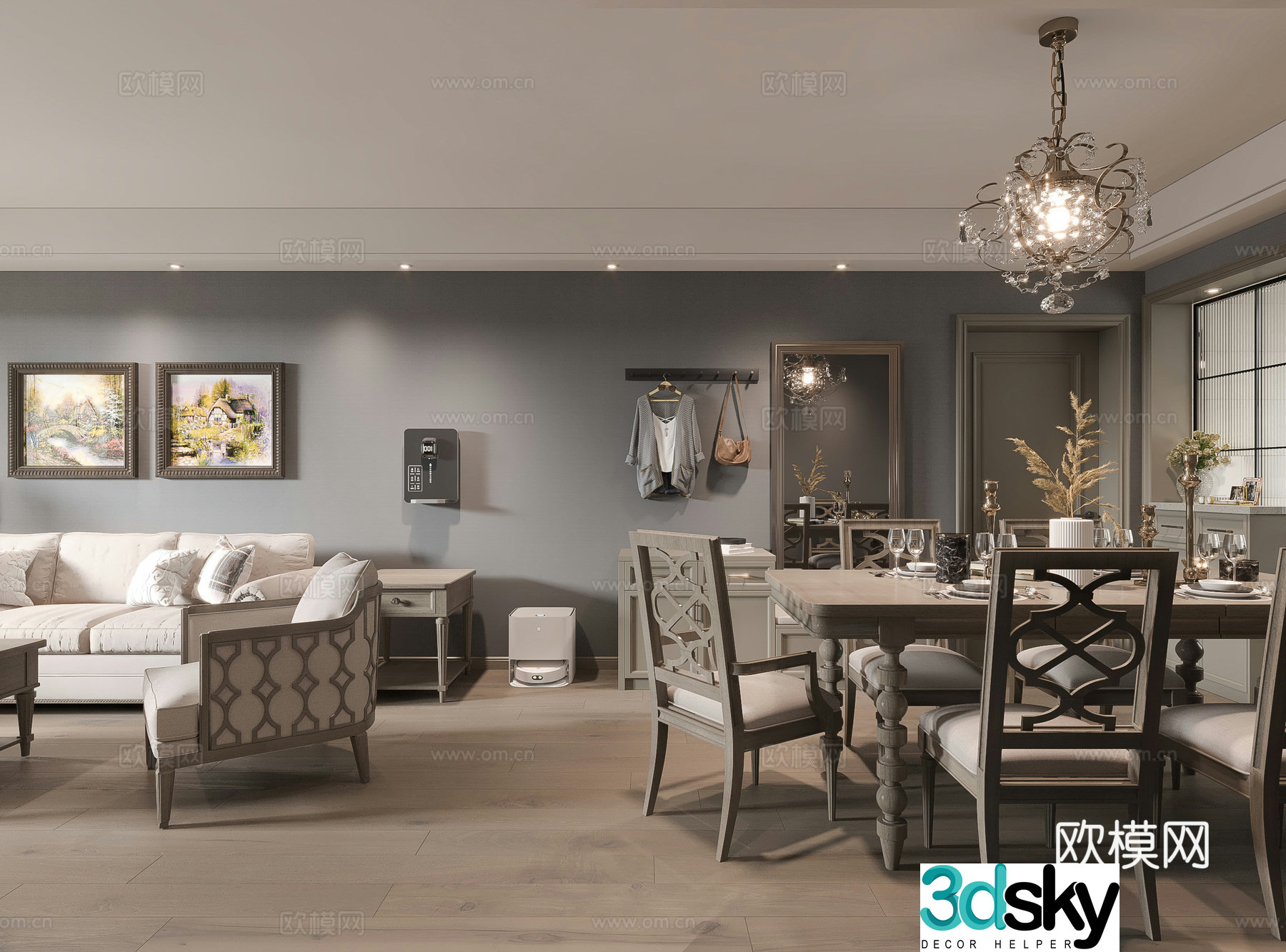 American living room Meike Meijia dining table and chairs French living room American chandeliers American sofa 3D model