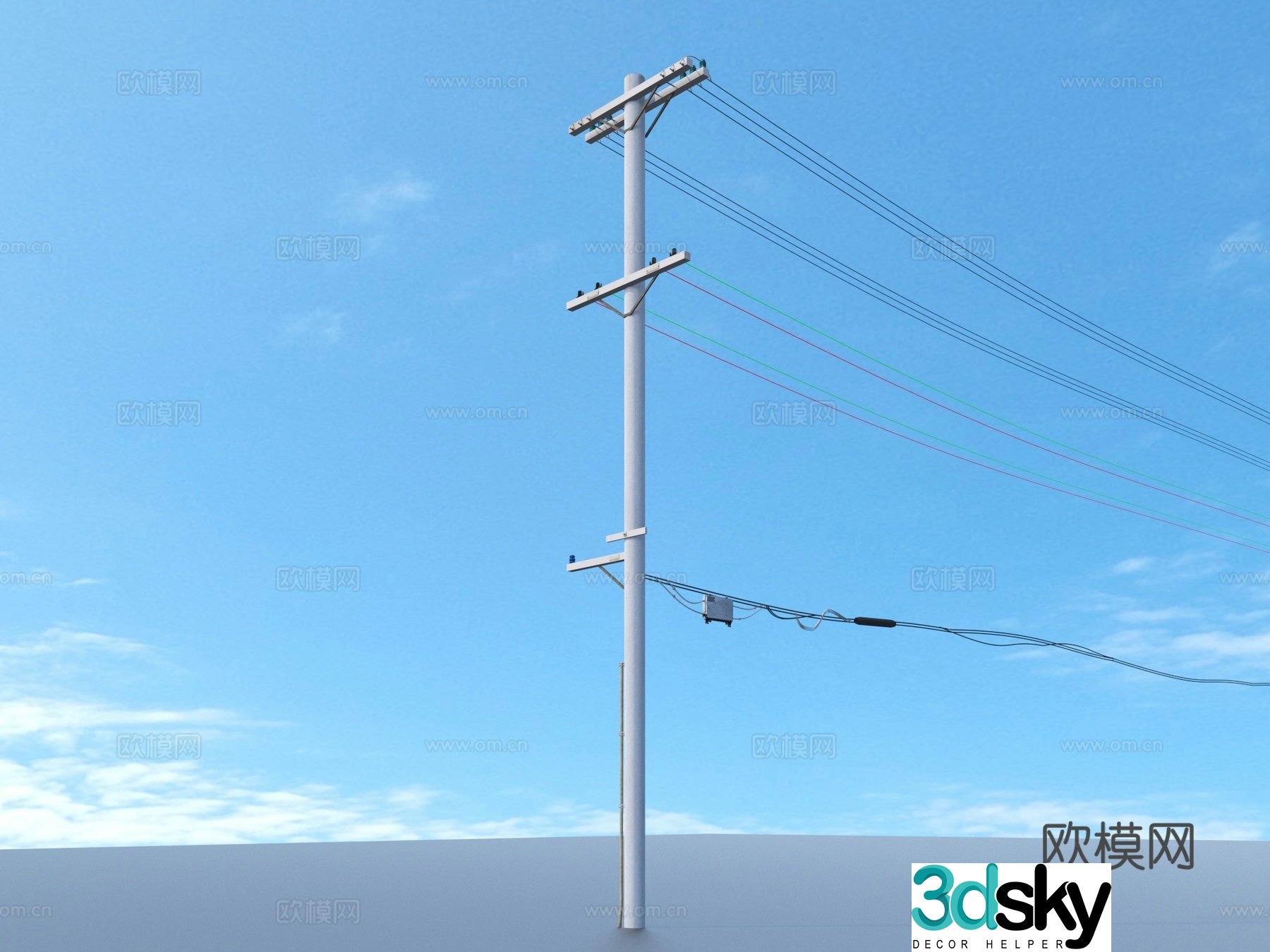 Telephone pole Wire High voltage wire AC wire 3D model
