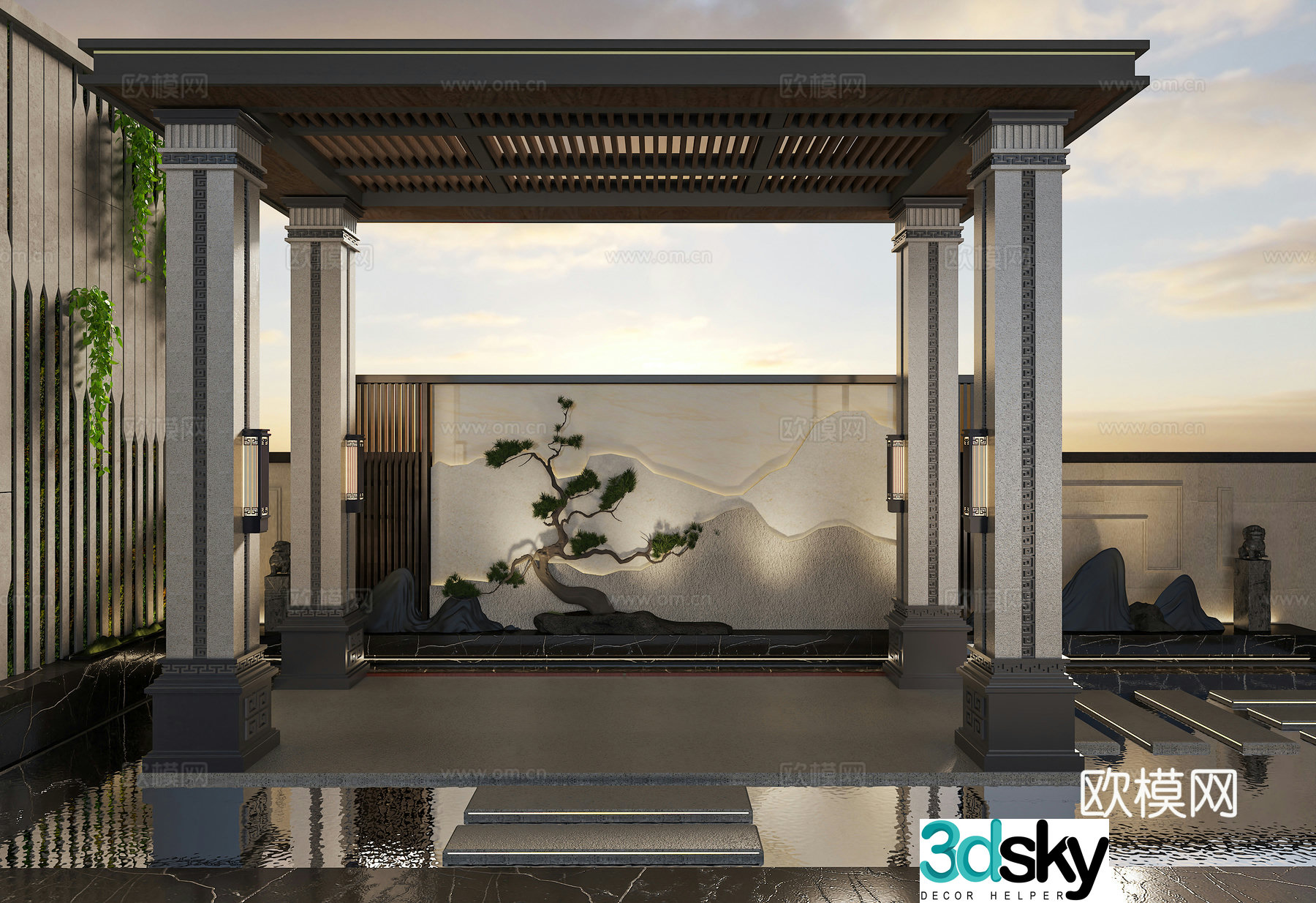 New Chinese style modern pavilion courtyard landscape villa courtyard courtyard pavilion pavilion 3d model