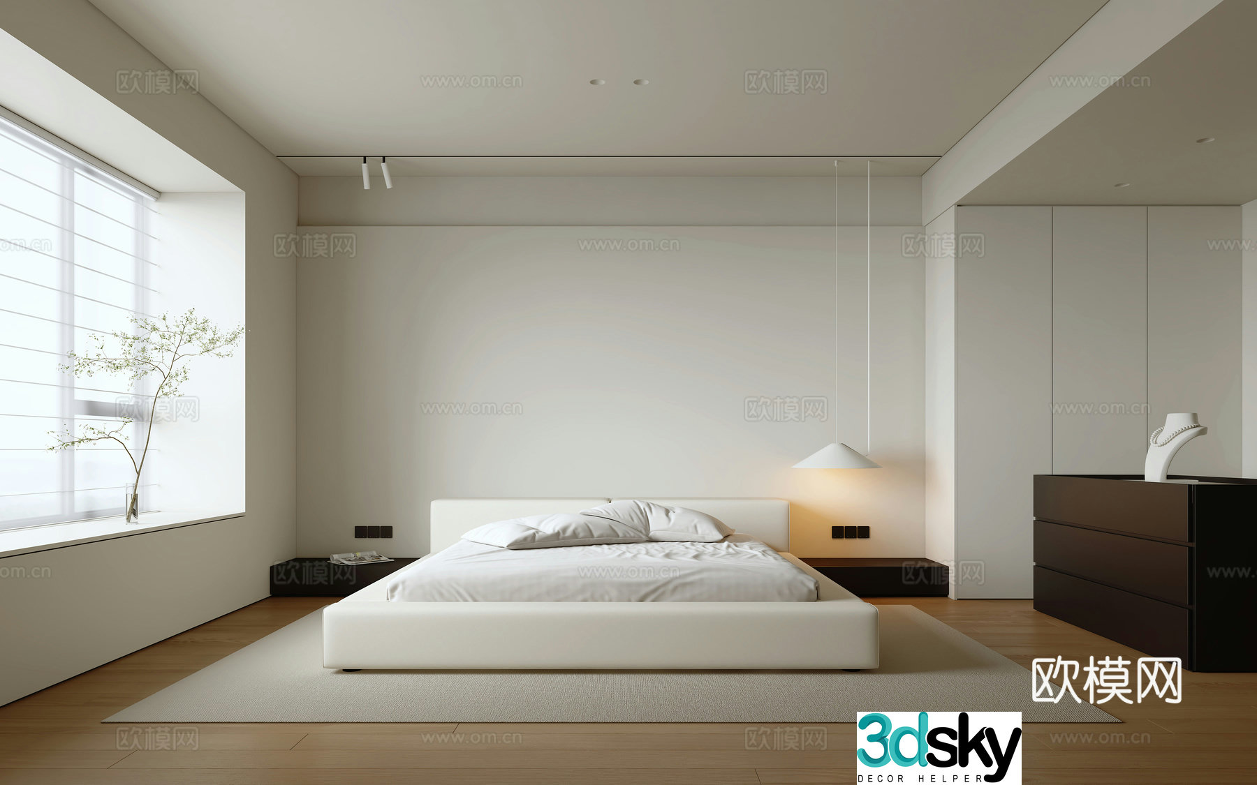 Modern minimalist bedroom 3d model