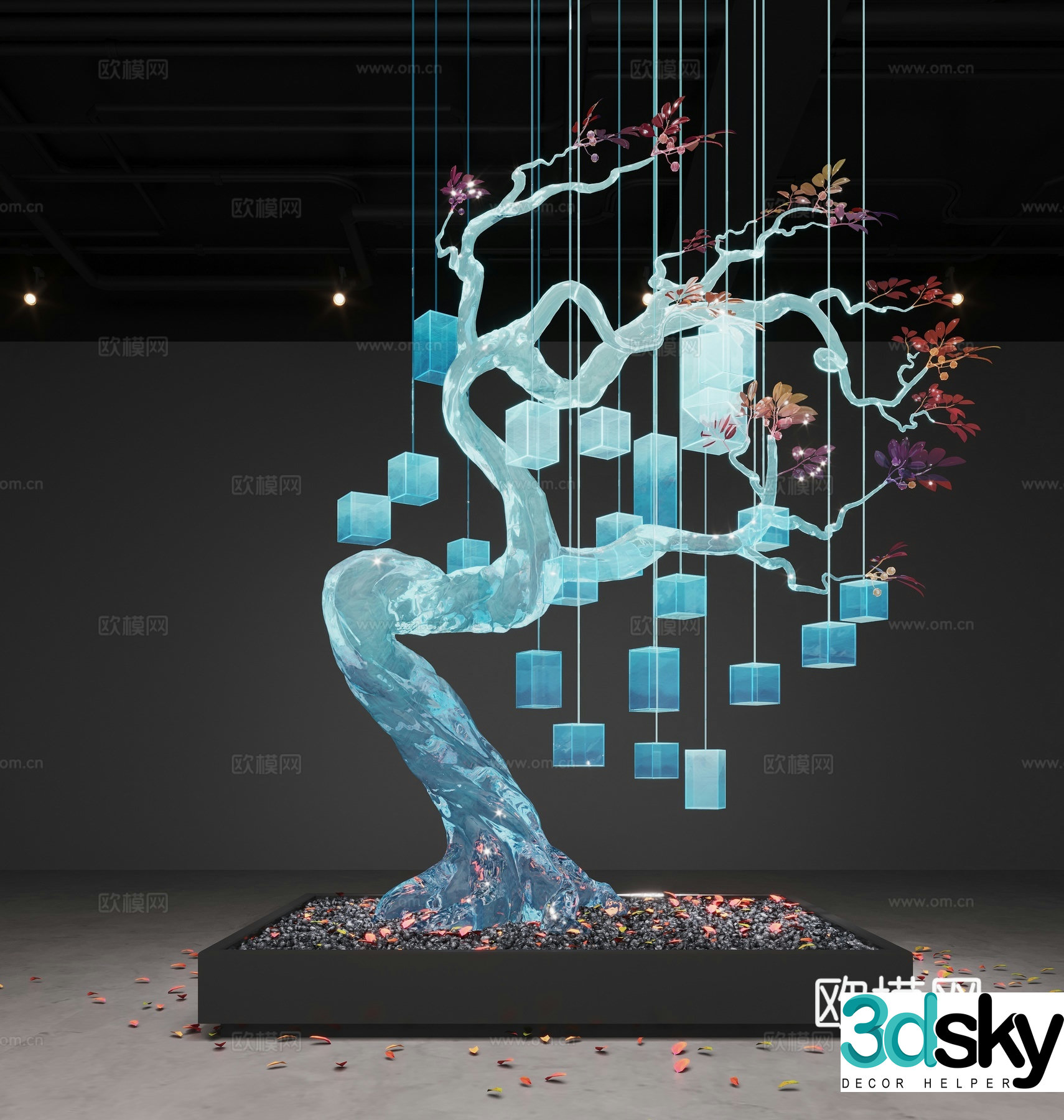 Modern glass art installation 3d model