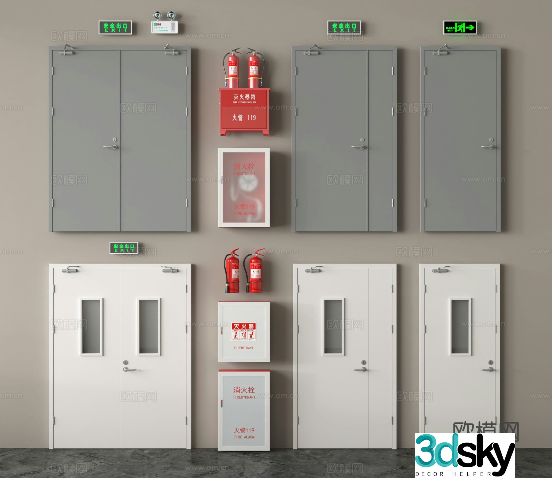 Fire Hydrant Fire Equipment Fire Extinguisher Safety Door 3D Model