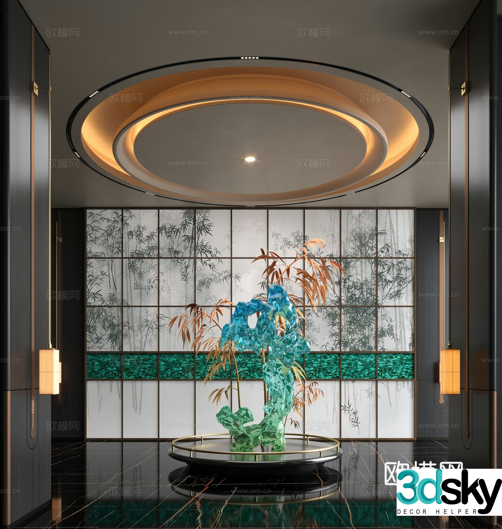 New Chinese hotel hall glass art installation 3d model