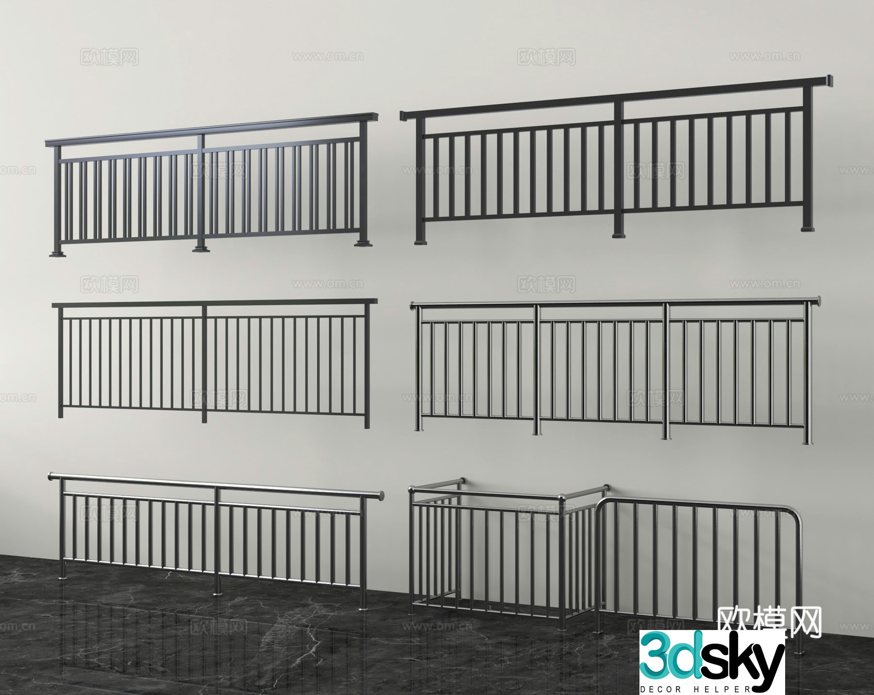 Wrought iron guardrail railing guardrail fence guardrail railing handrail 3d model