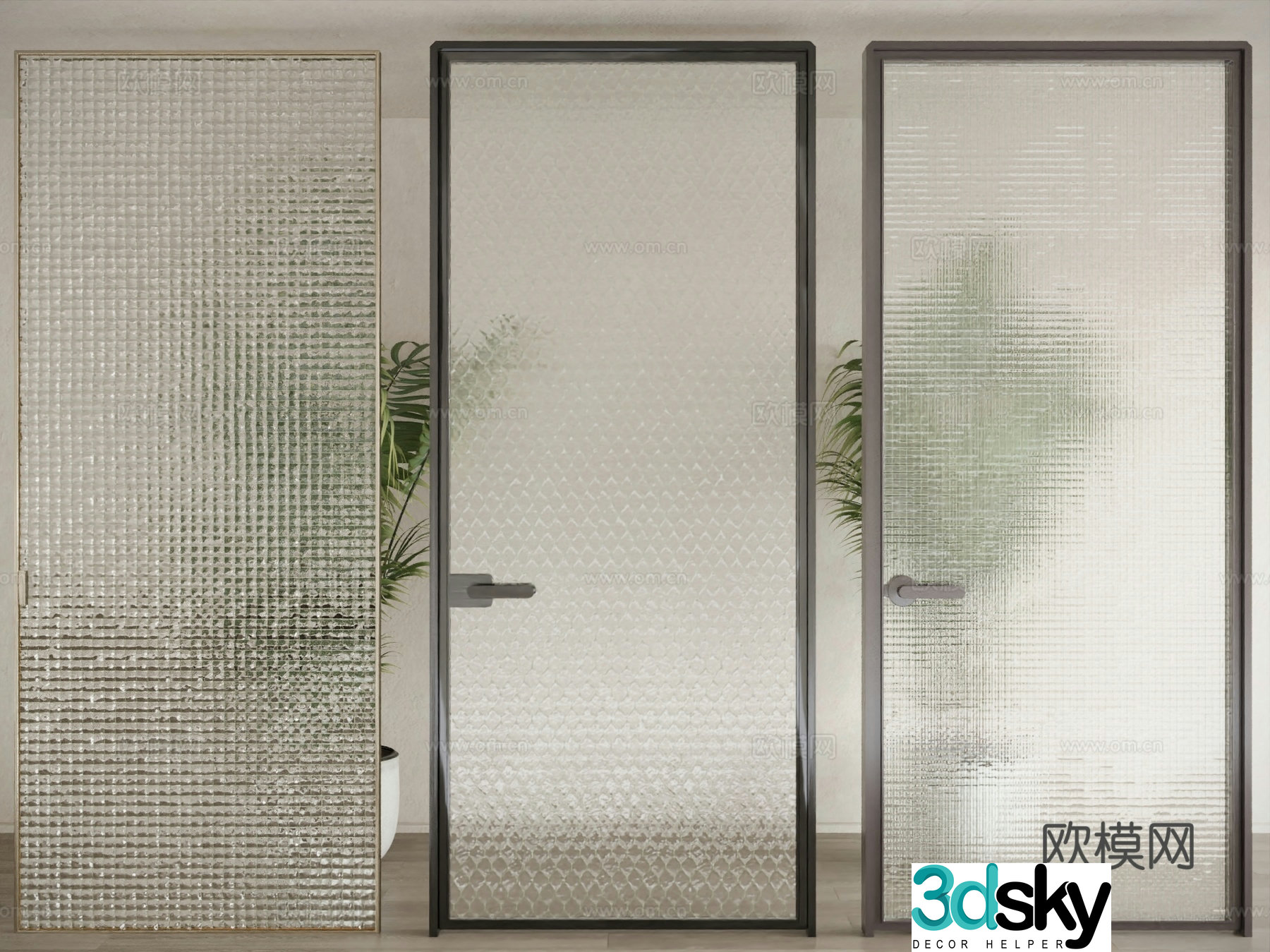 Modern single-open door glass door kitchen door 3d model