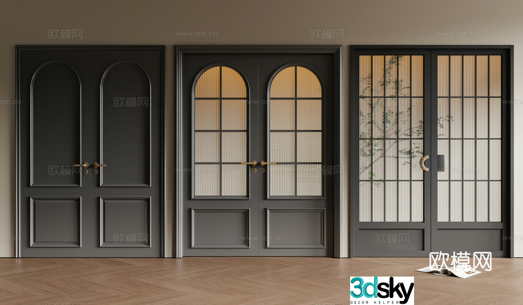 Middle-aged double door 3D model