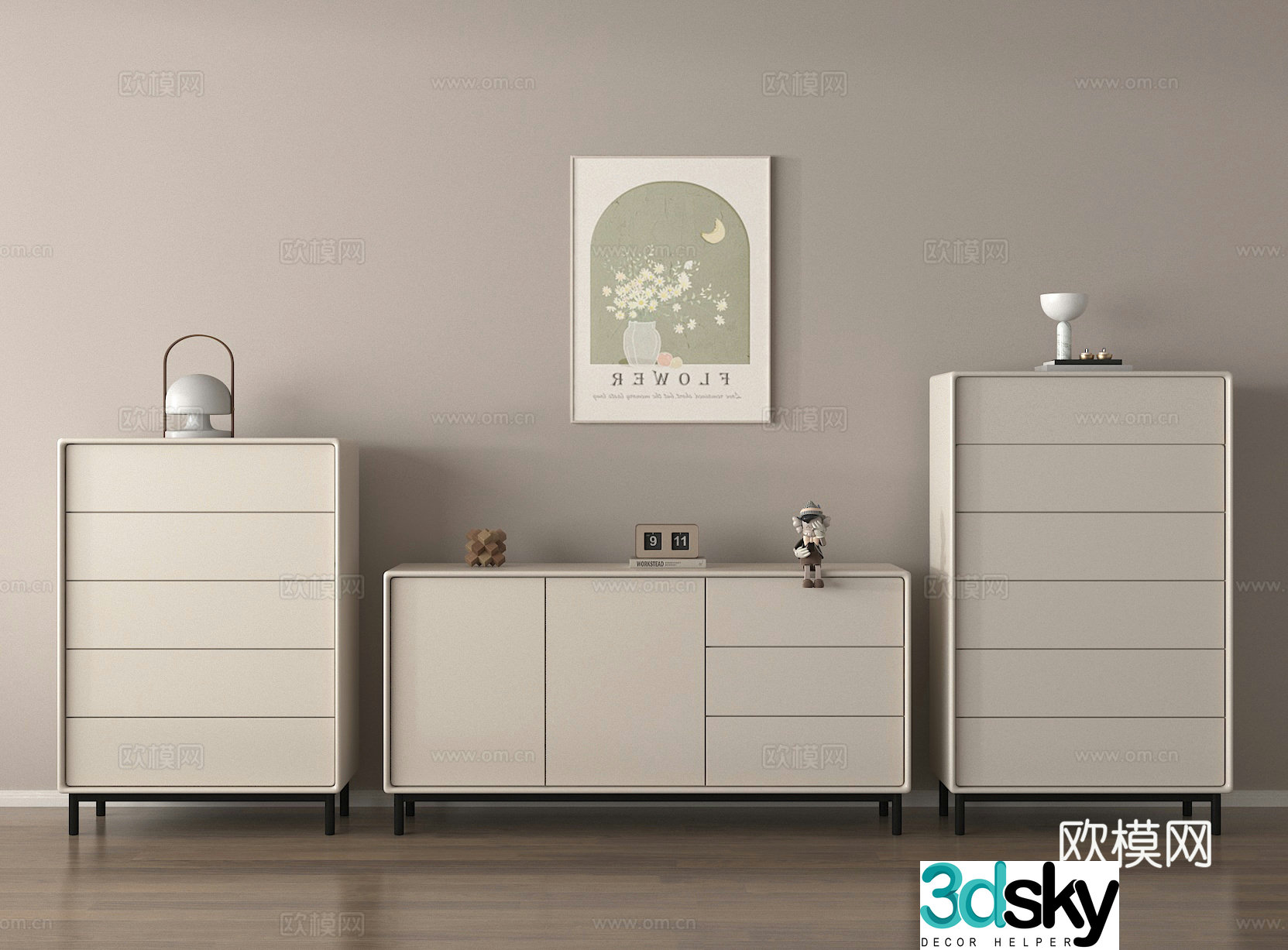 Entrance cabinet shoe cabinet storage cabinet decorative painting vase flower art ornament 3D model