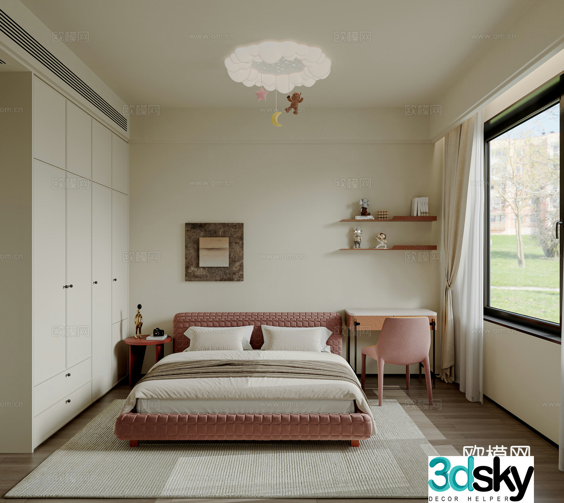 Wasabi Cream Style Retro Style Bedroom 3D Model