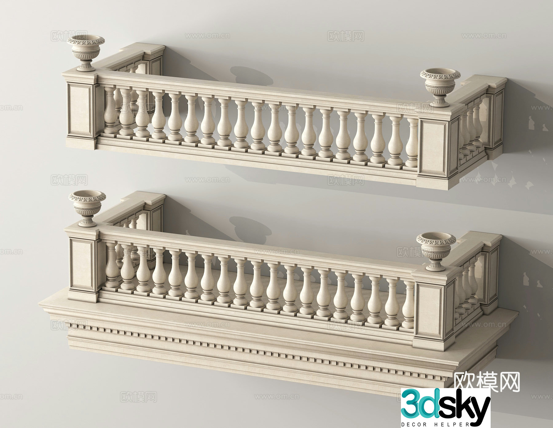 European-style balcony railing gypsum railing fence 3d model