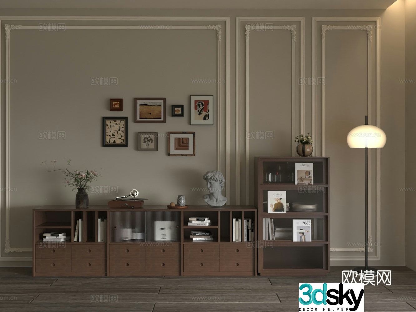 Modern sideboard solid wood high and low cabinet 3D model