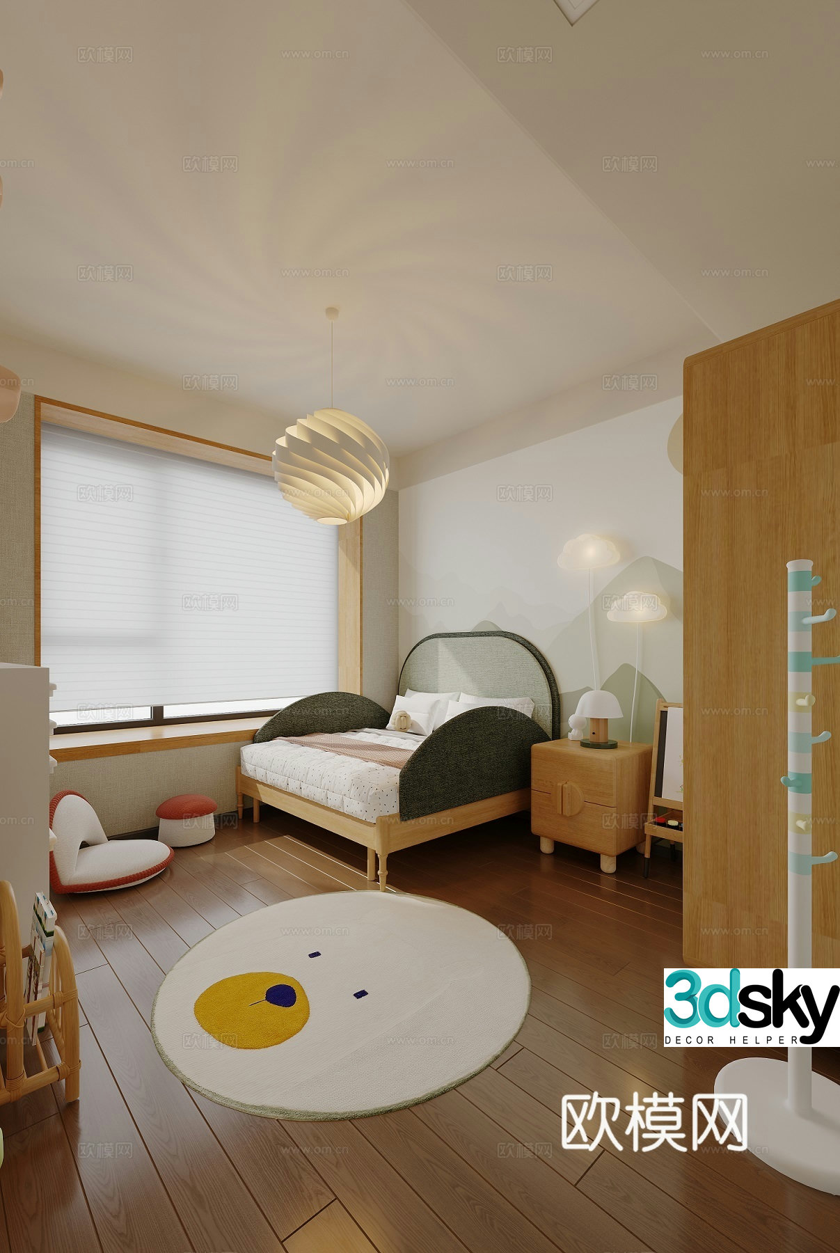 Modern log style children’s room 3d model
