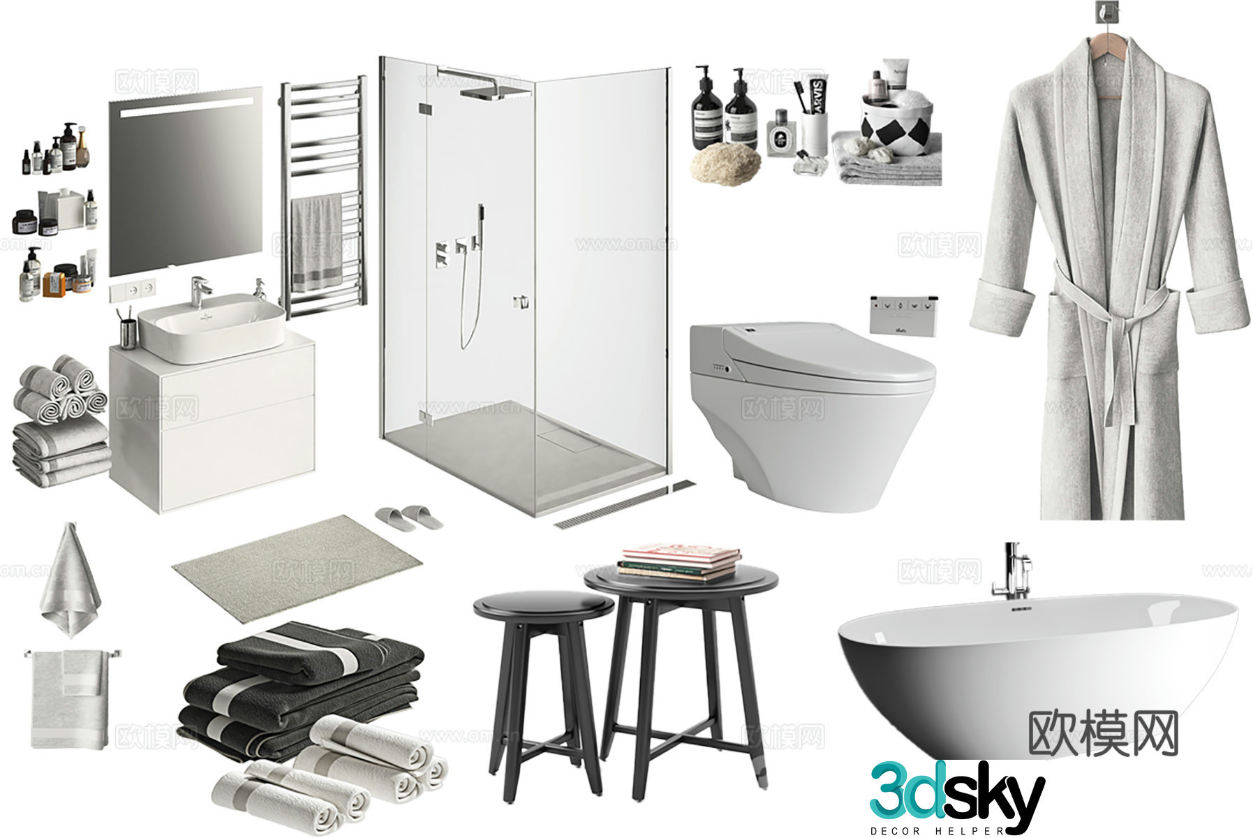 Modern bathroom supplies toiletries 3d model