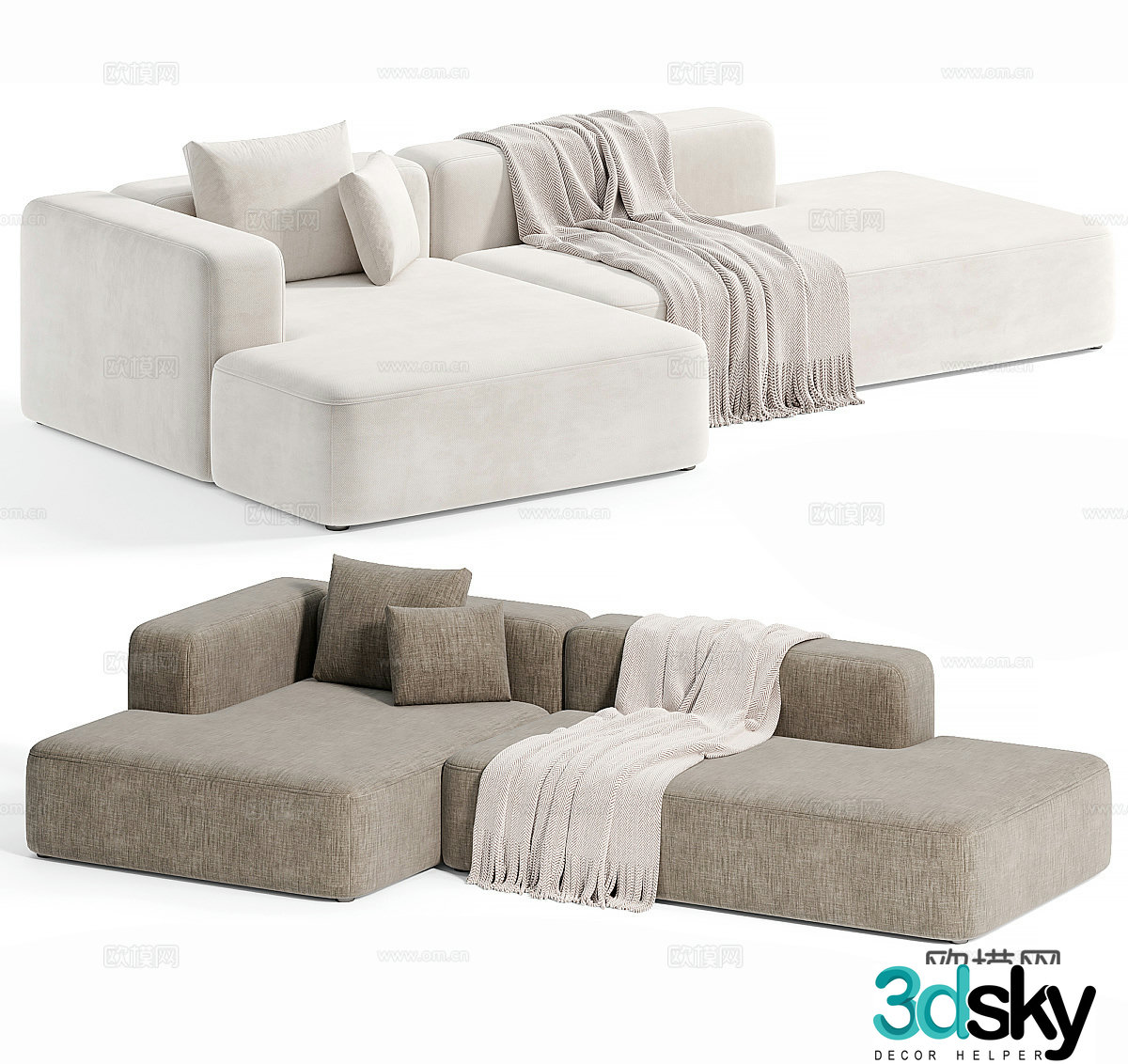 Creamy sofa double sofa small sofa fabric sofa casual sofa L-shaped sofa 3D model