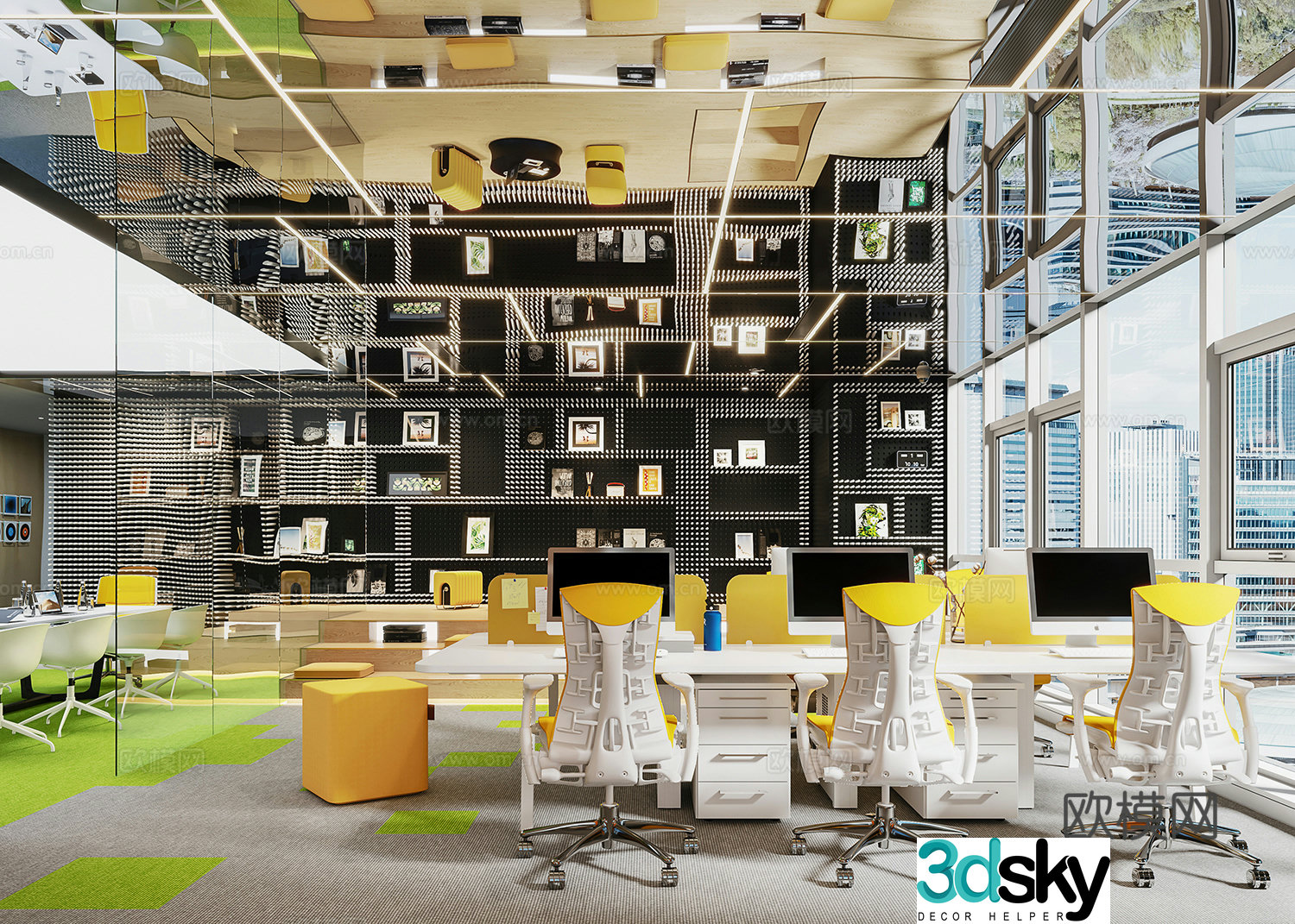 Modern style public office area 3d model