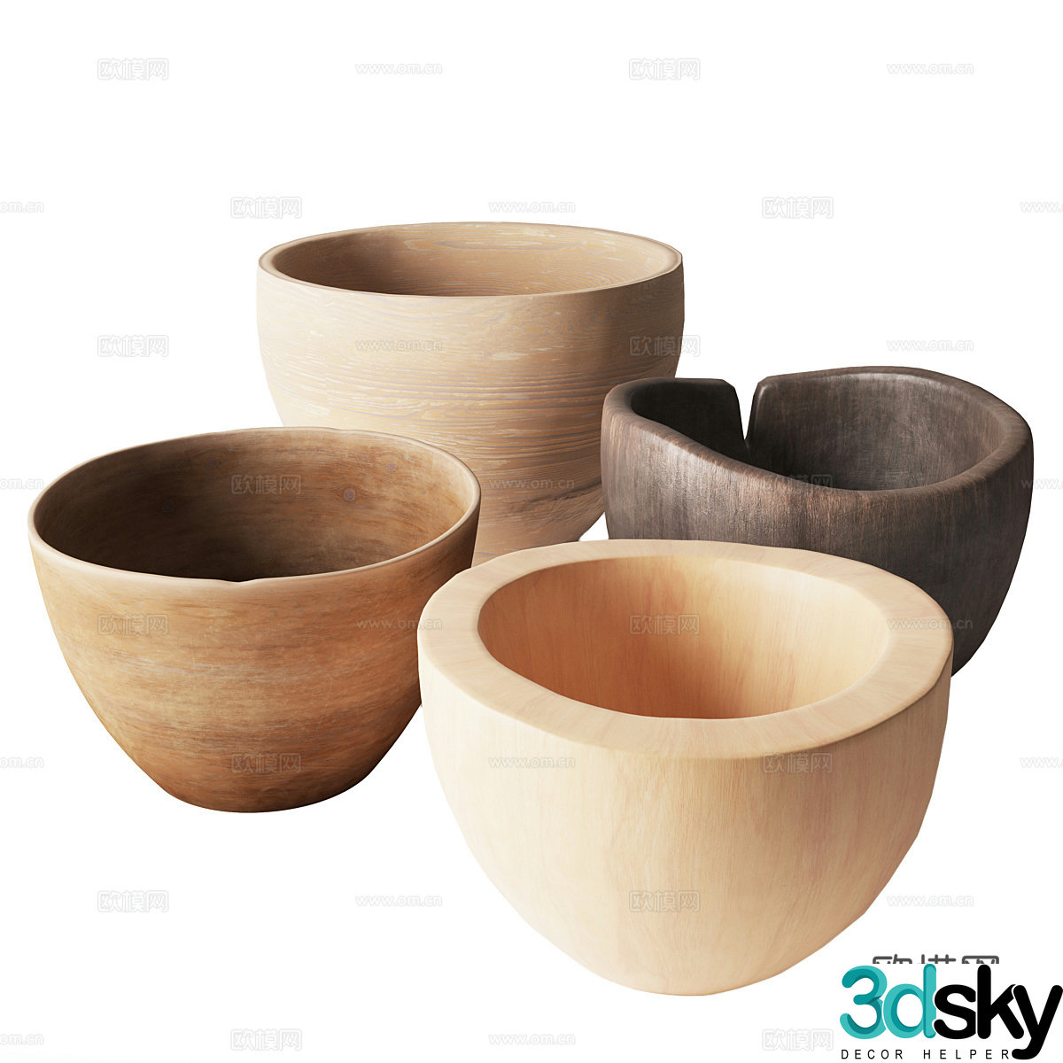 New Chinese style wasabi wooden bowl 3D model