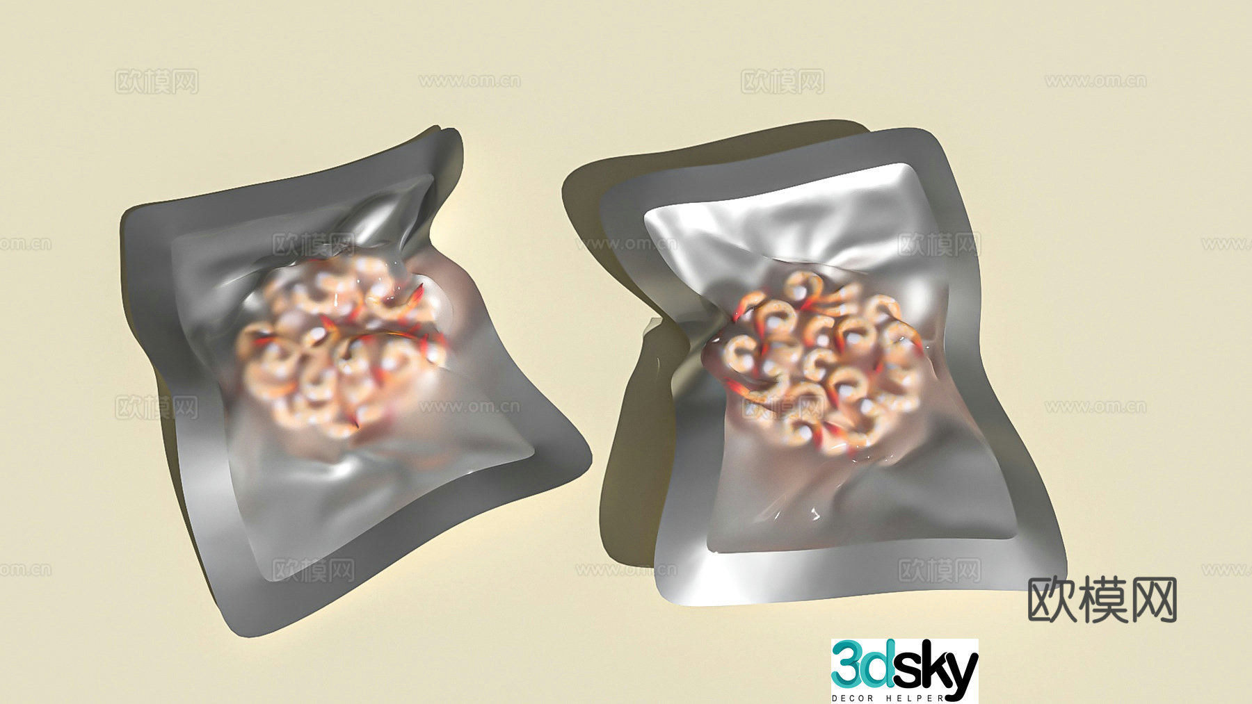 Shrimp vacuum packaging crayfish food fresh 3D model