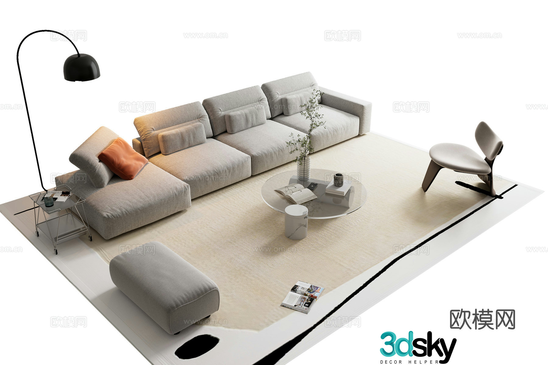 Modern sofa coffee table combination 3D model