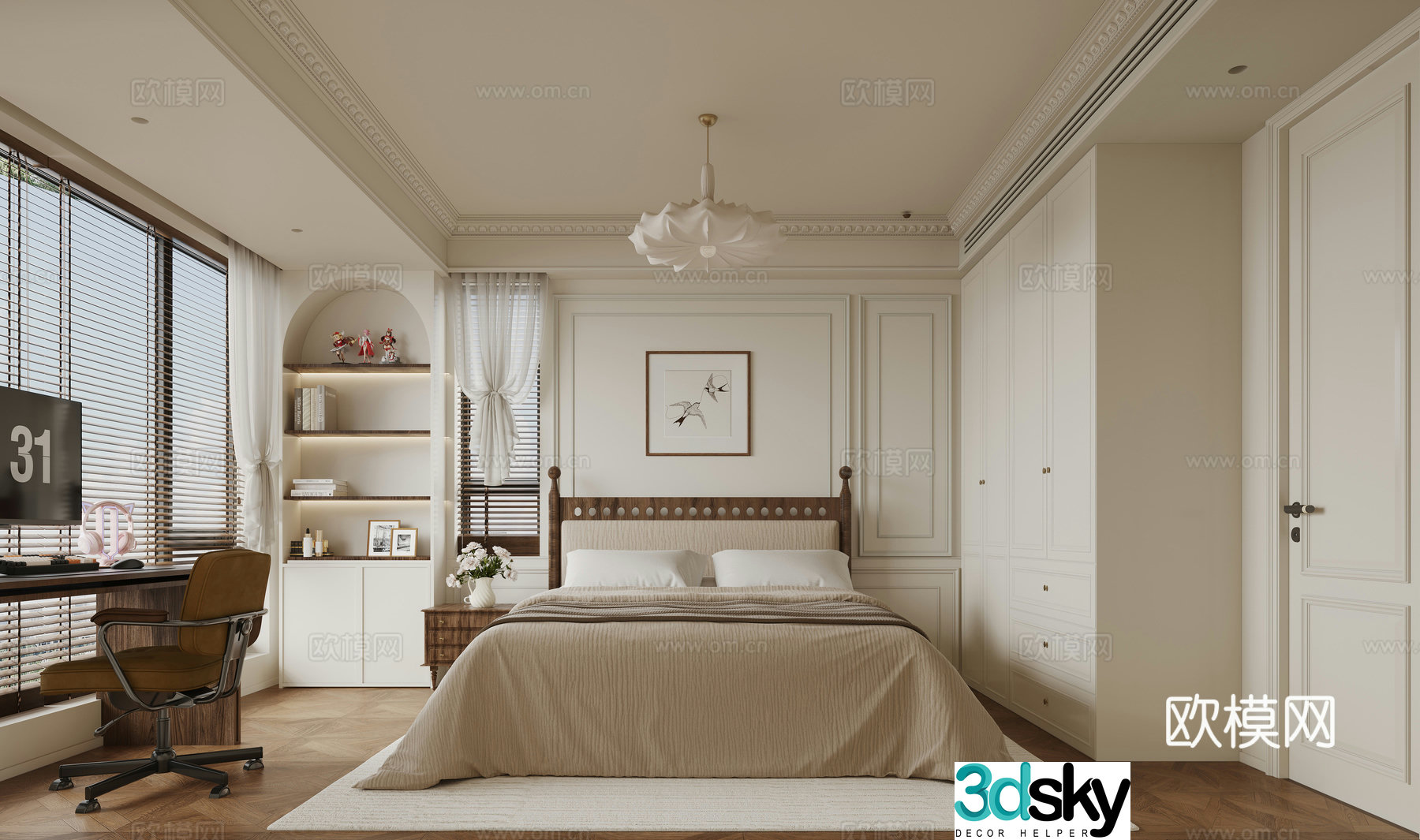 French creamy bedroom 3d model
