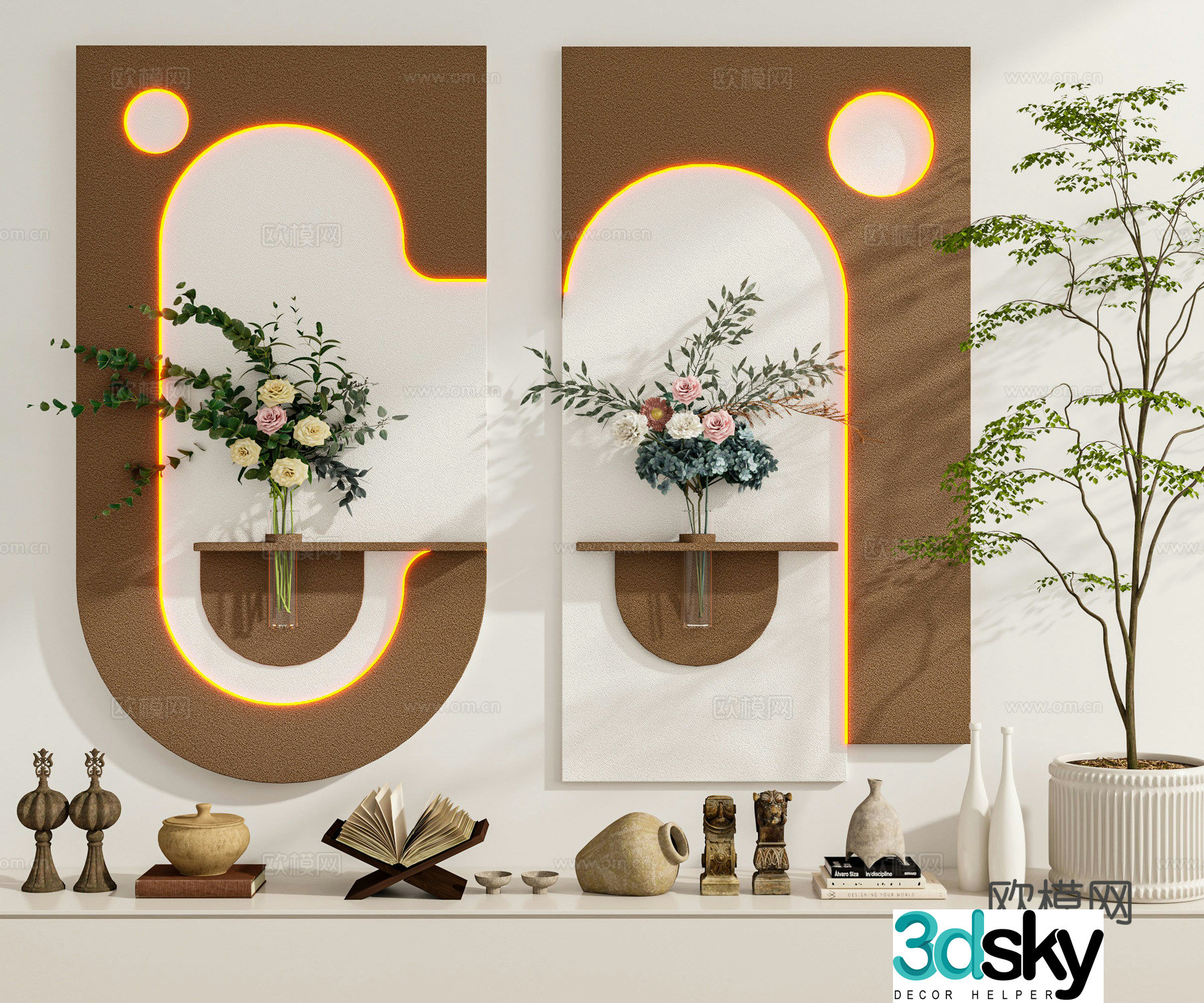 Modern cream style decorative painting hanging painting combination wall decoration pendant 3D model