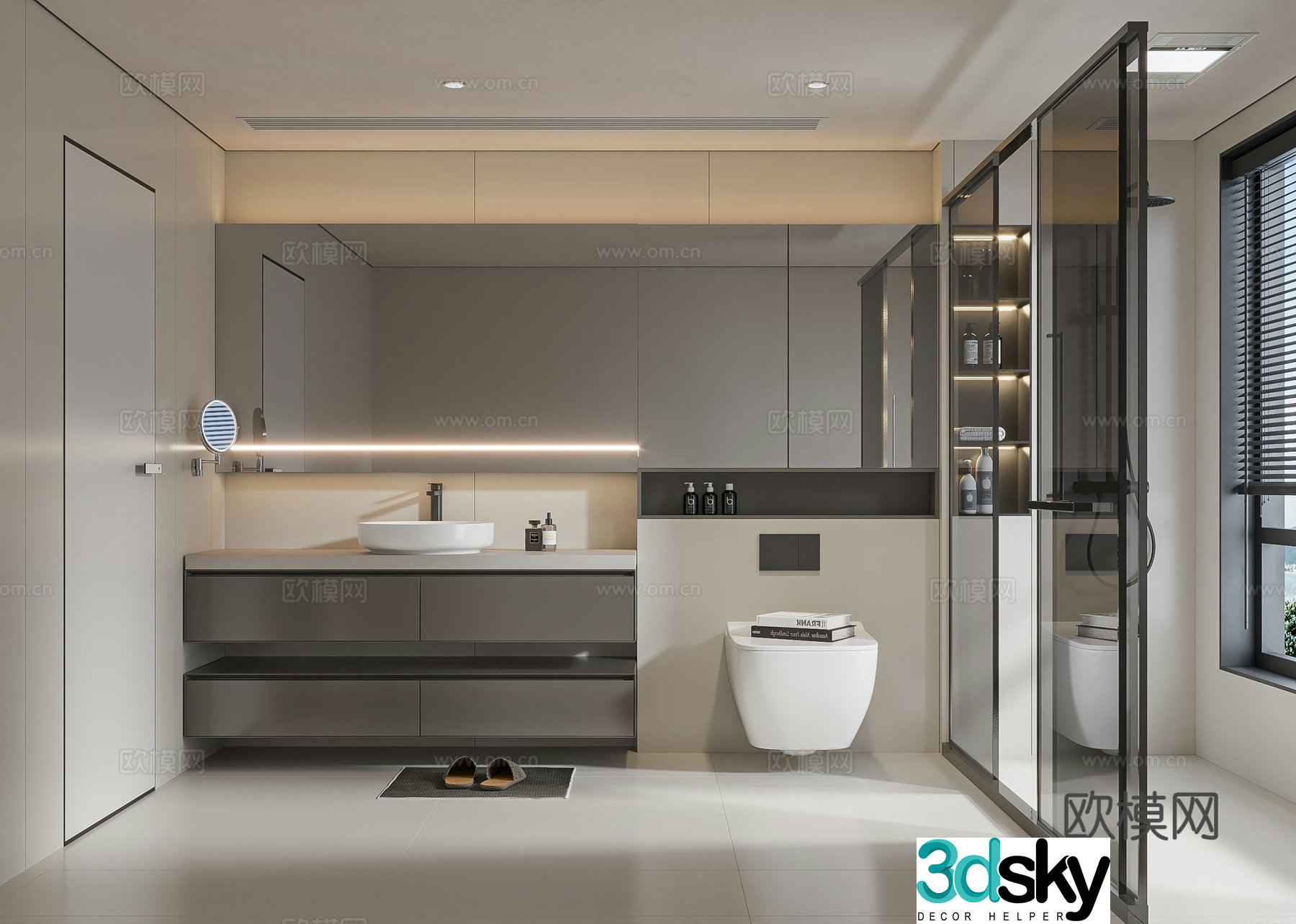 Modern bathroom bathroom cabinet washbasin mirror cabinet toilet 3d model