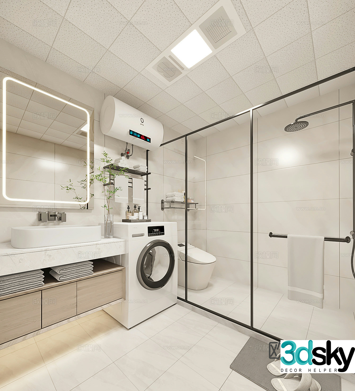 Modern minimalist style bathroom 3D model